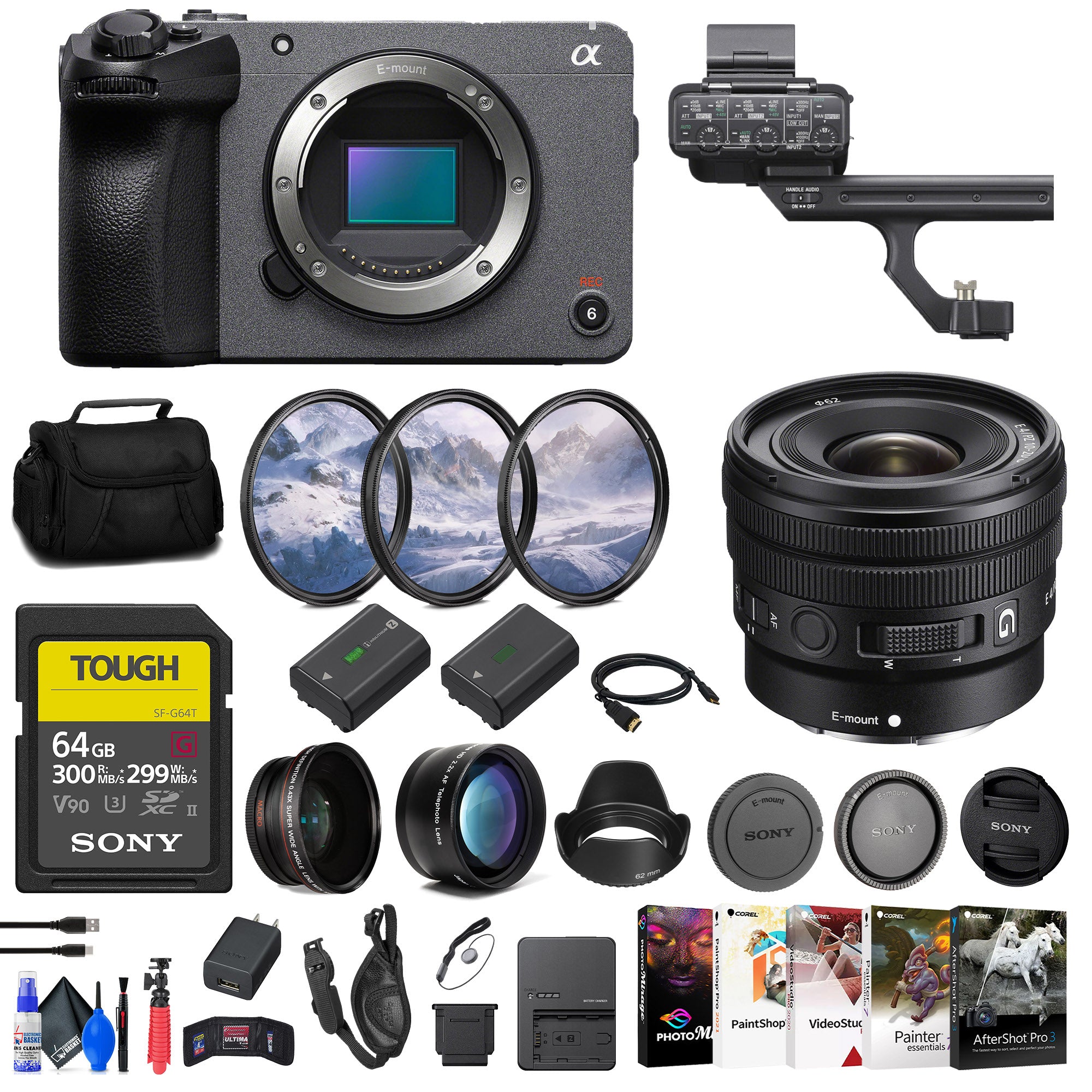 Sony FX30 Digital Cinema Camera with XLR Handle Unit + Sony E 10-20mm Lens + More