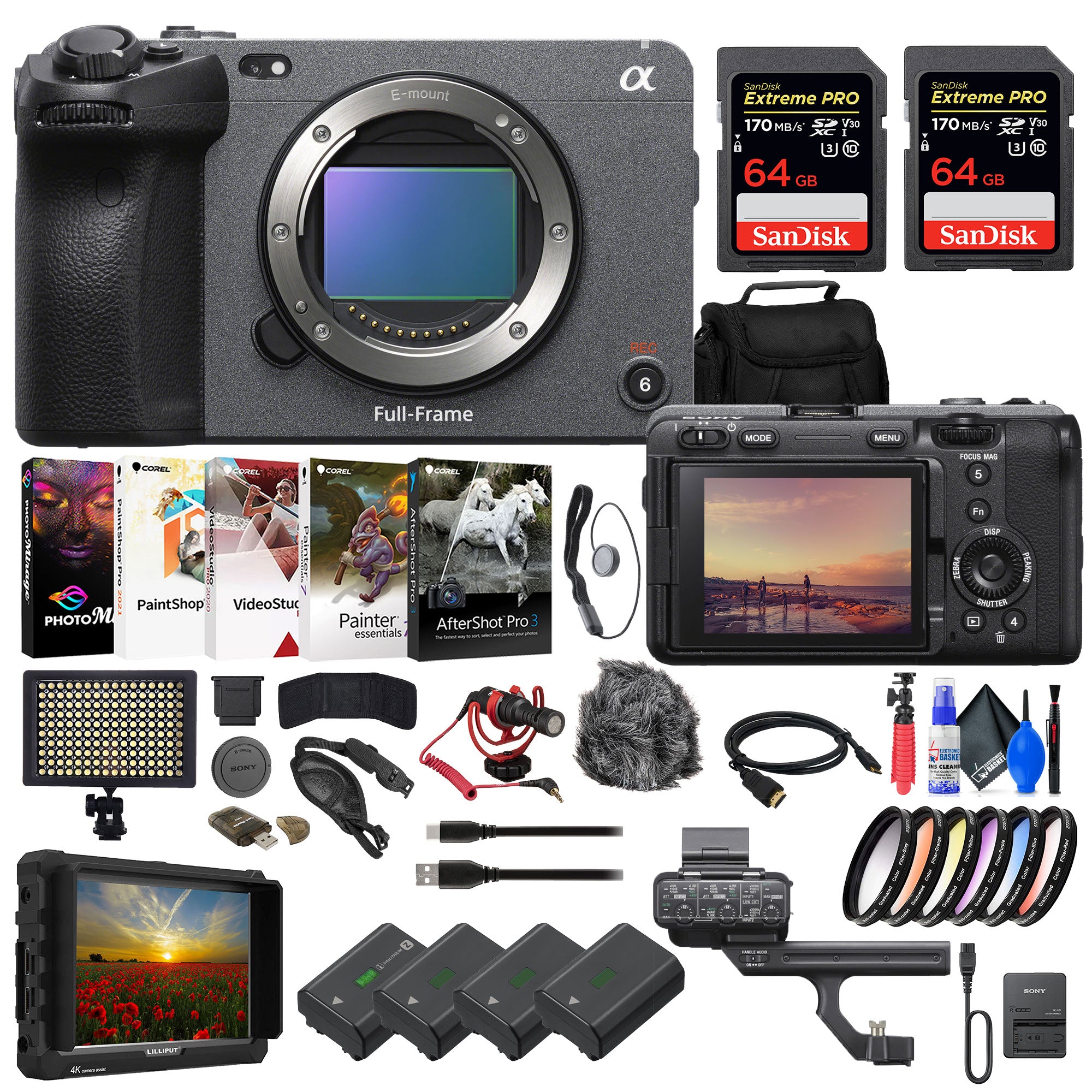 Sony FX3 Full-Frame Cinema Camera + 4K Monitor + 2 x 64GB Card + Bag + More