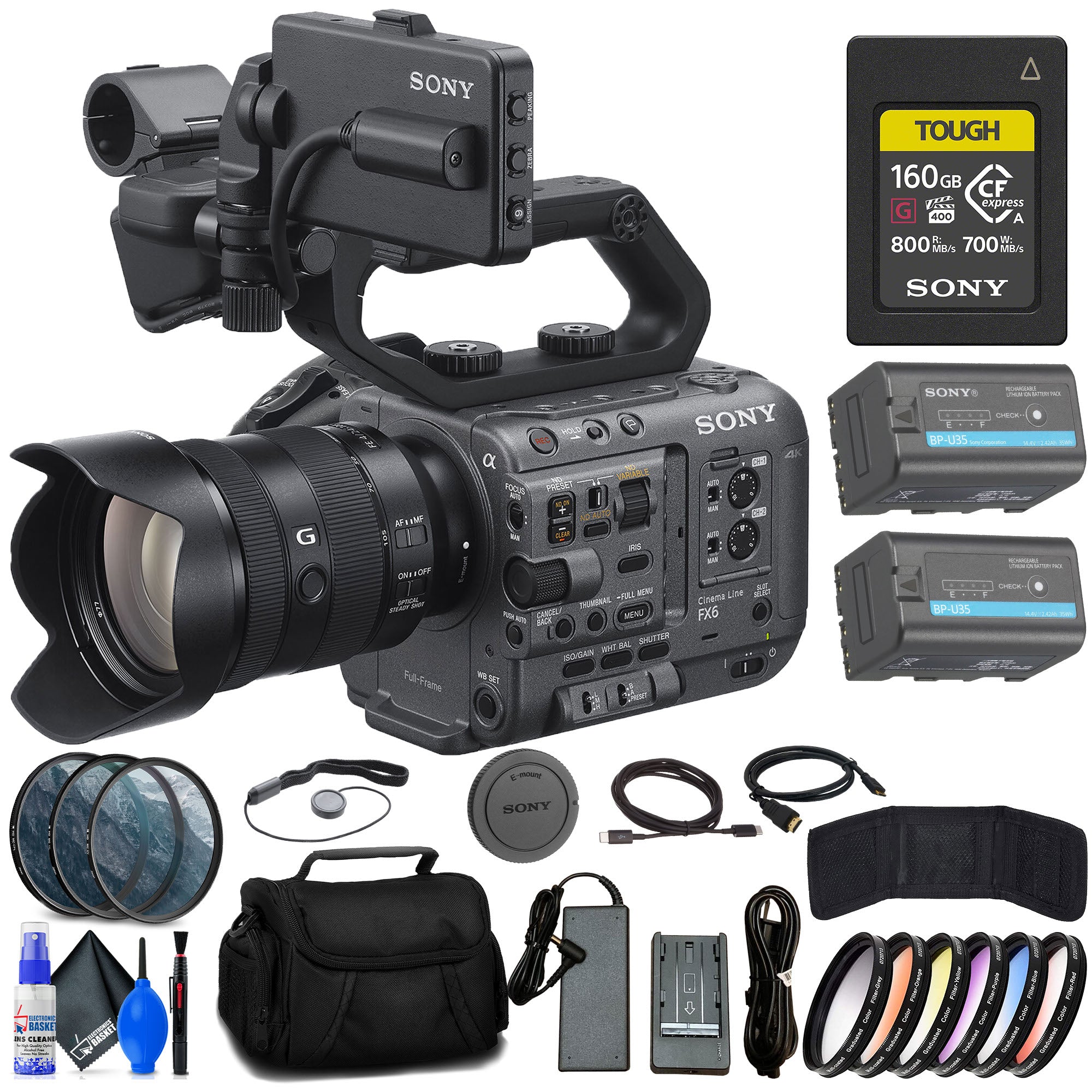 Sony FX6 Digital Cinema Camera Kit with 24-105mm Lens + 160GB Memory Card + More