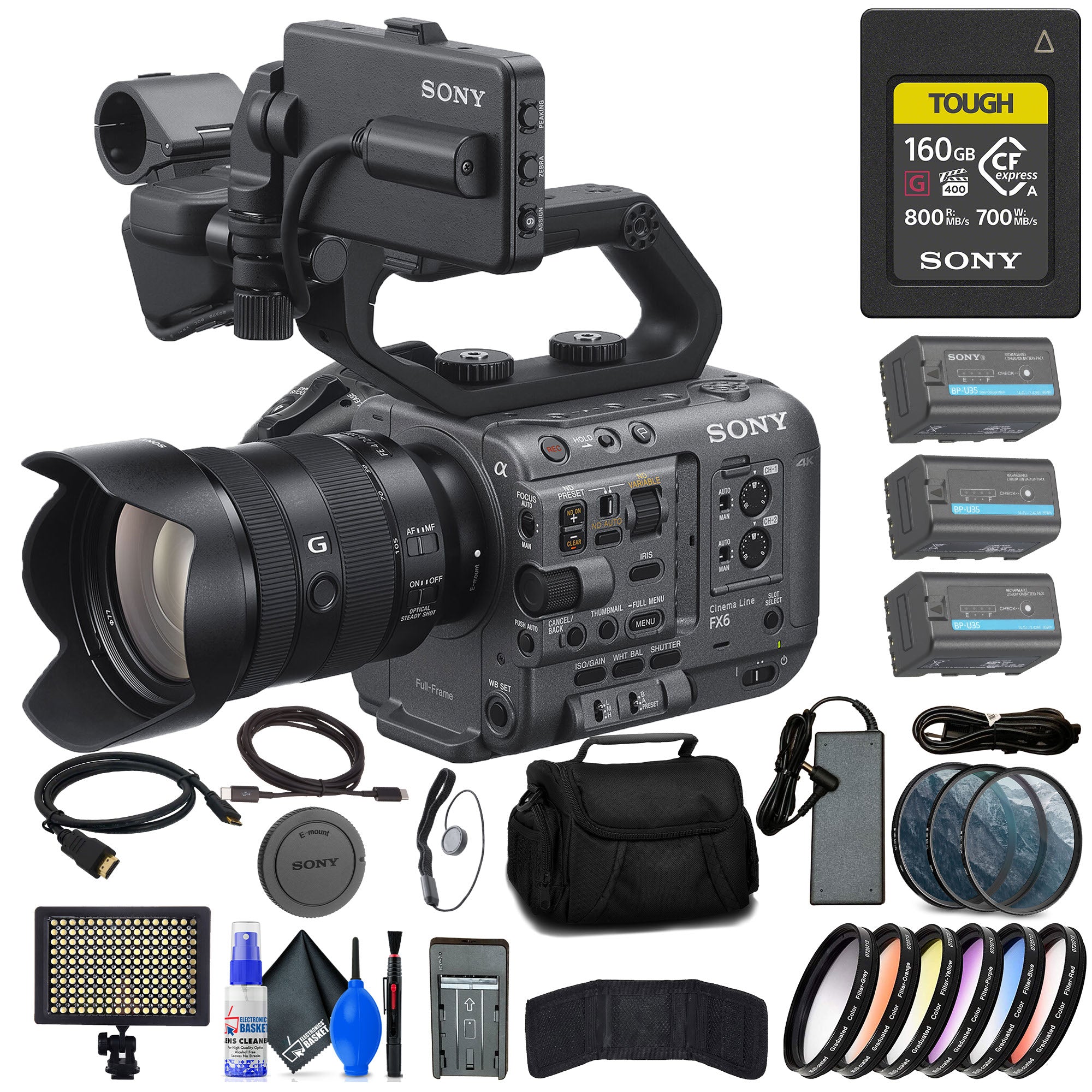 Sony FX6 Digital Cinema Camera Kit with 24-105mm Lens + 160GB Memory Card + More