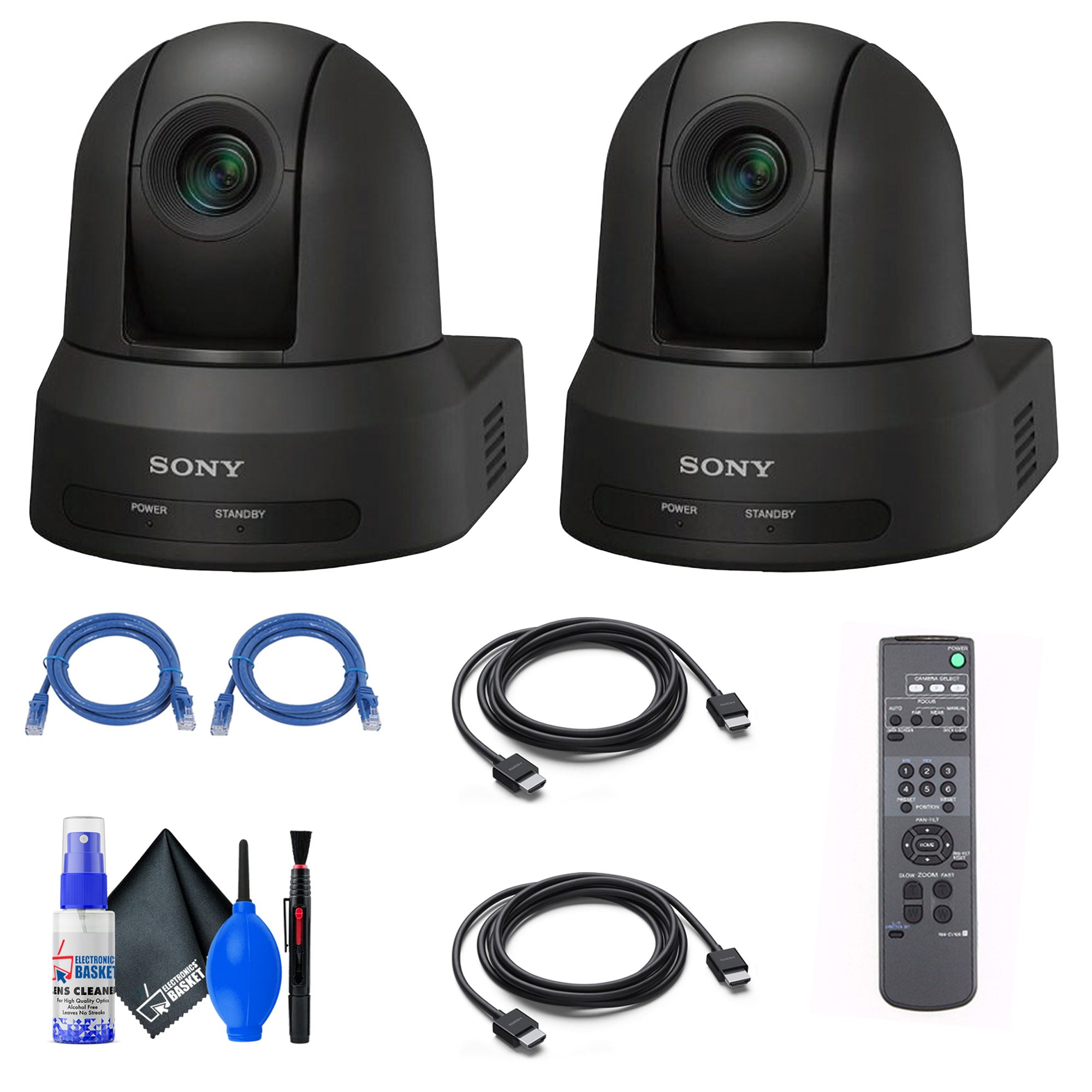 2x Sony SRG-X40UH PTZ Camera (Black) + 2x Ethernet & HDMI Cables + Cleaning Set