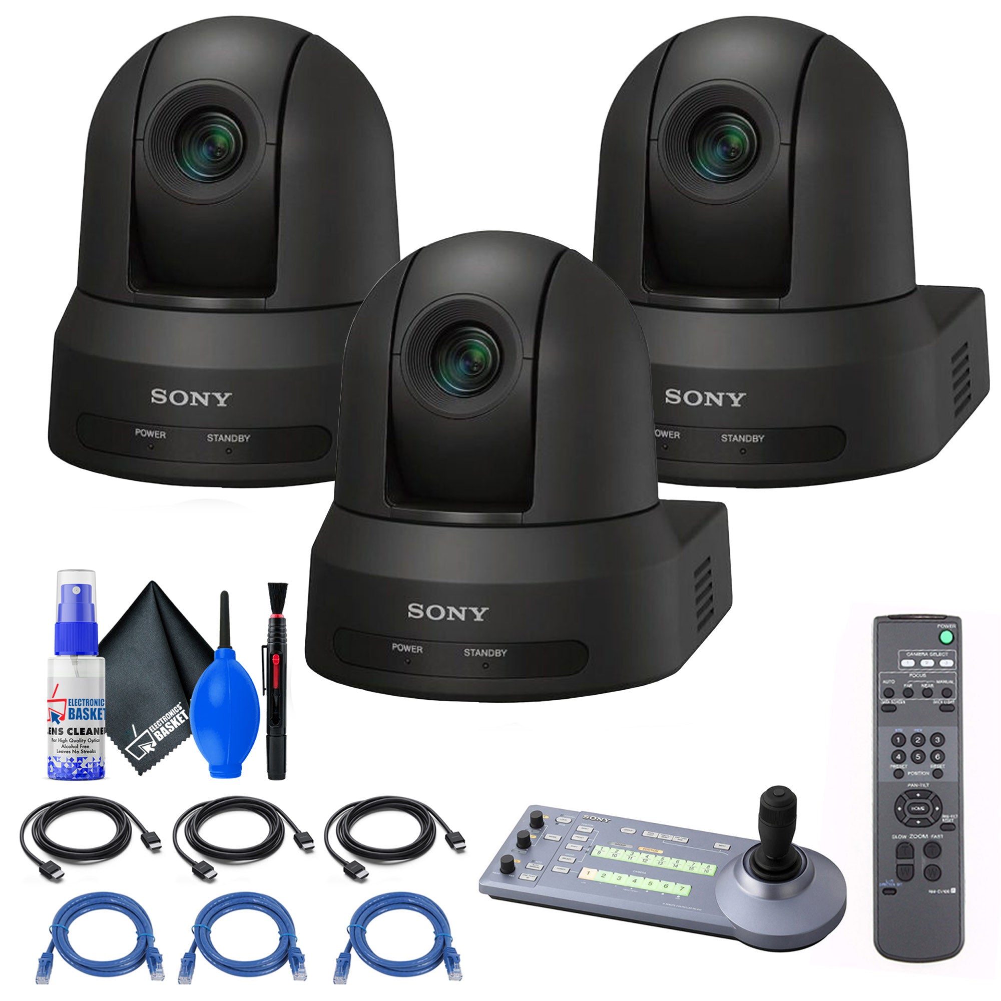 3x Sony SRG-X40UH PTZ Camera Black + RM-IP10 IP Remote Controller + Cables