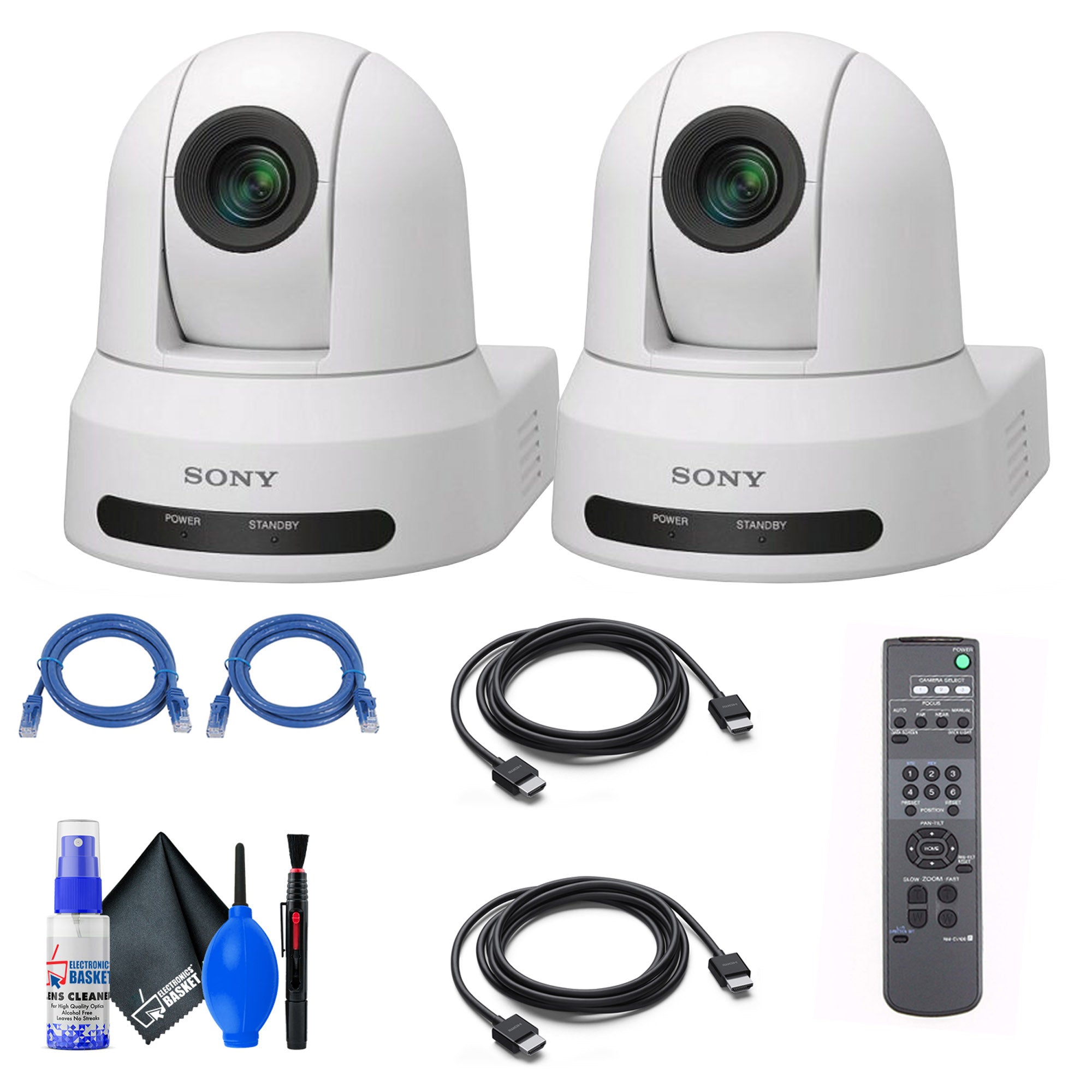 2x Sony SRG-X40UH PTZ Camera (White) + 2x Ethernet & HDMI Cables + Cleaning Set