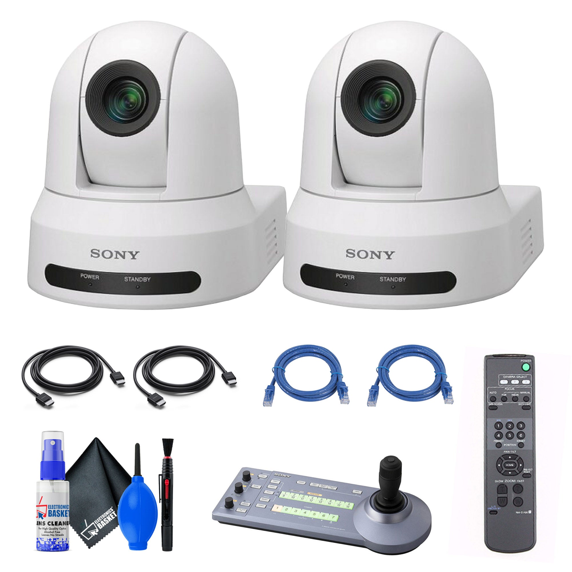 2x Sony SRG-X40UH PTZ Camera (White) + RM-IP10 IP Remote Controller + Cables