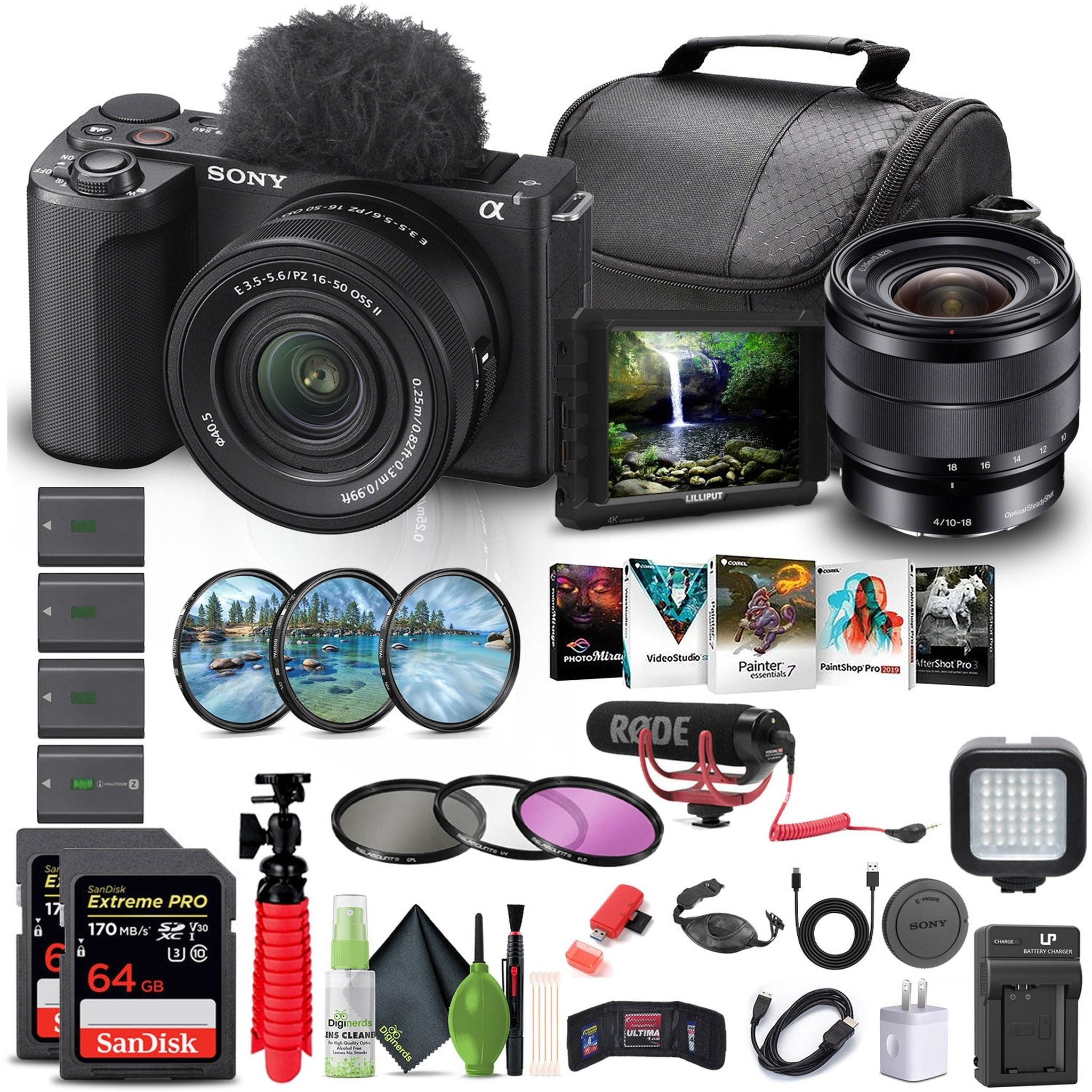 Sony Alpha ZV-E10 II Mirrorless Camera with 16-50mm Lens + Sony E 10-18mm Lens + More Sony