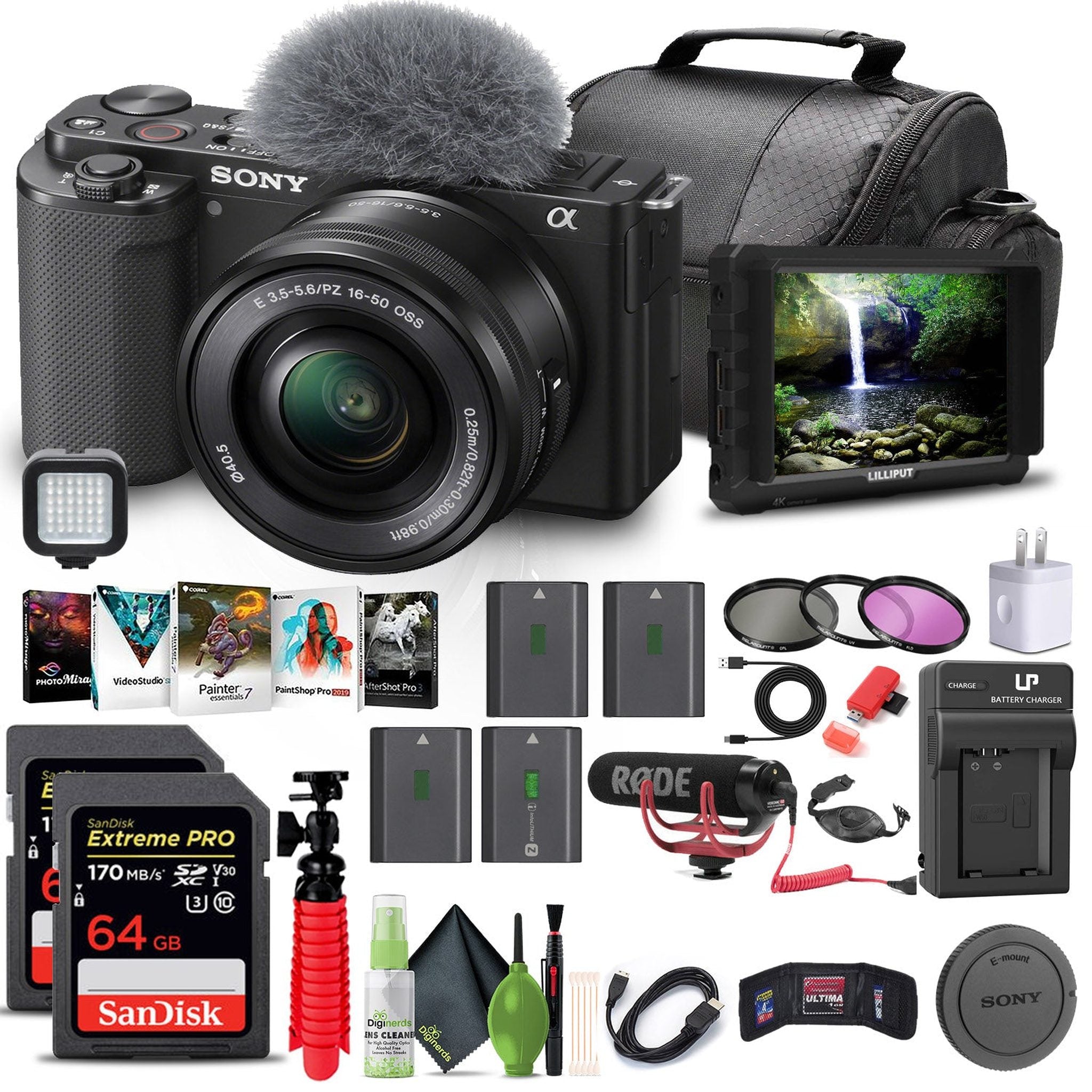 Sony Alpha ZV-E10 II Mirrorless Camera with 16-50mm Lens + 4K Monitor + Pro Mic + More Sony