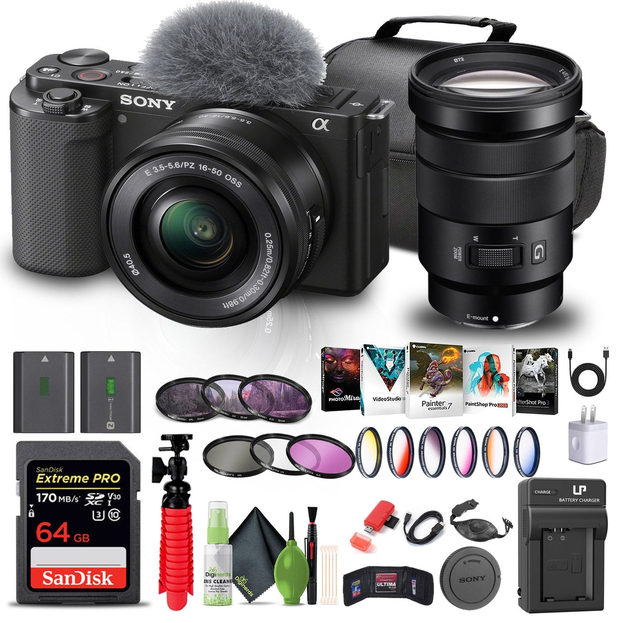 Sony Alpha ZV-E10 II Mirrorless Camera W/ 16-50mm Lens + Sony 18-105mm Lens + 64GB + More Sony