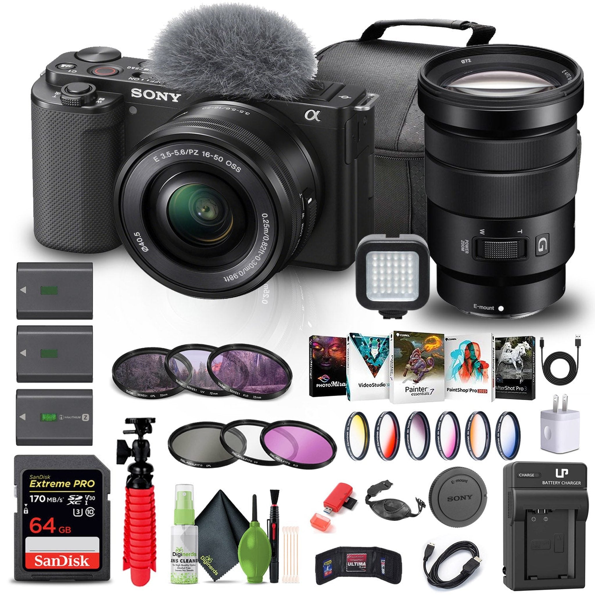 Sony Alpha ZV-E10 II Mirrorless Camera W/ 16-50mm Lens + Sony 18-105mm Lens + 64GB + More Sony