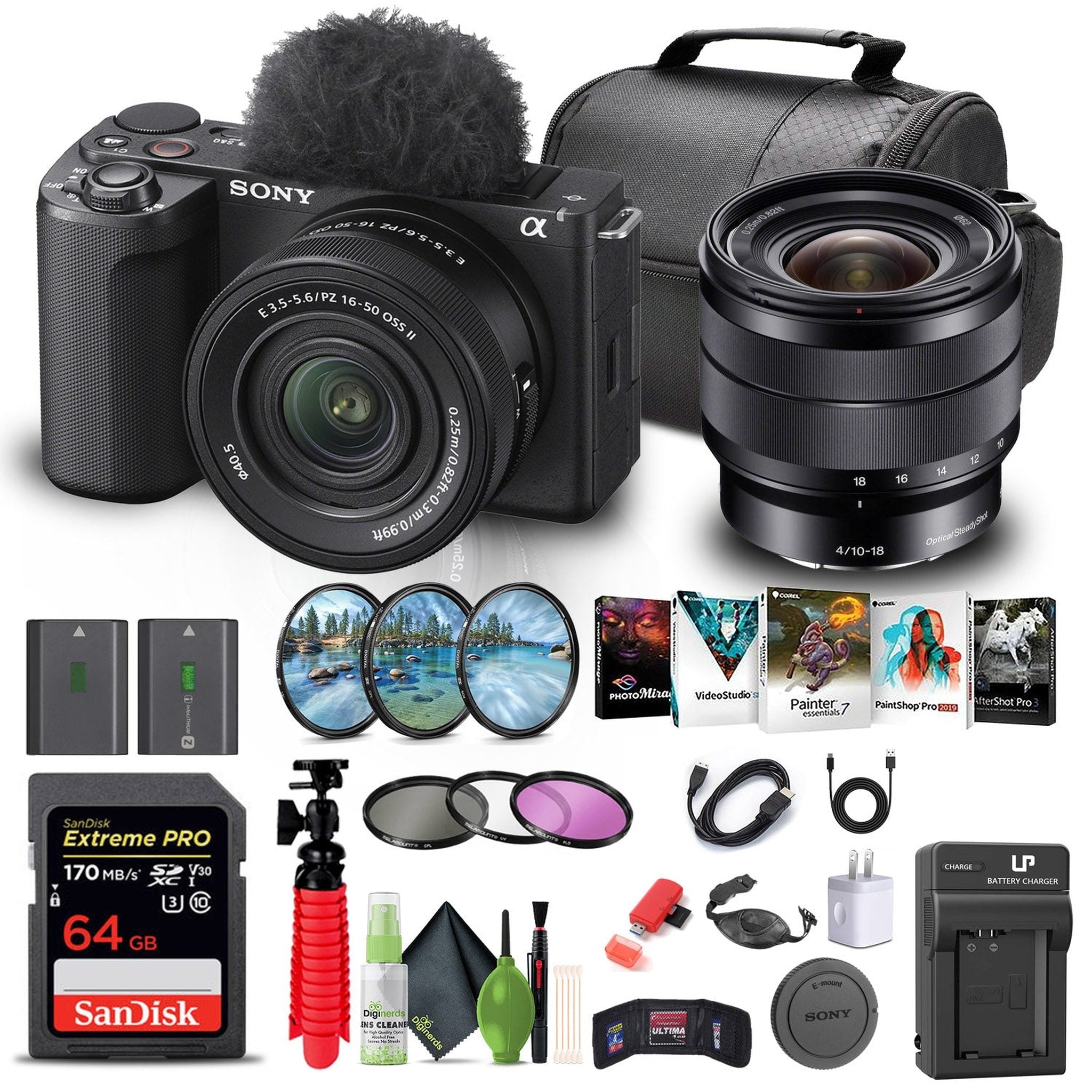 Sony Alpha ZV-E10 II Mirrorless Camera W/ 16-50mm Lens + Sony E 10-18mm Lens + More Sony