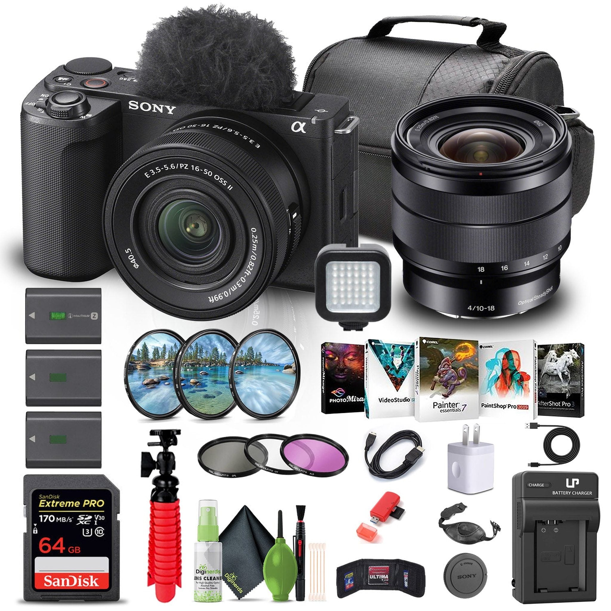 Sony Alpha ZV-E10 II Camera W/ 16-50mm Lens + Sony E 10-18mm Lens + 64GB + More Sony
