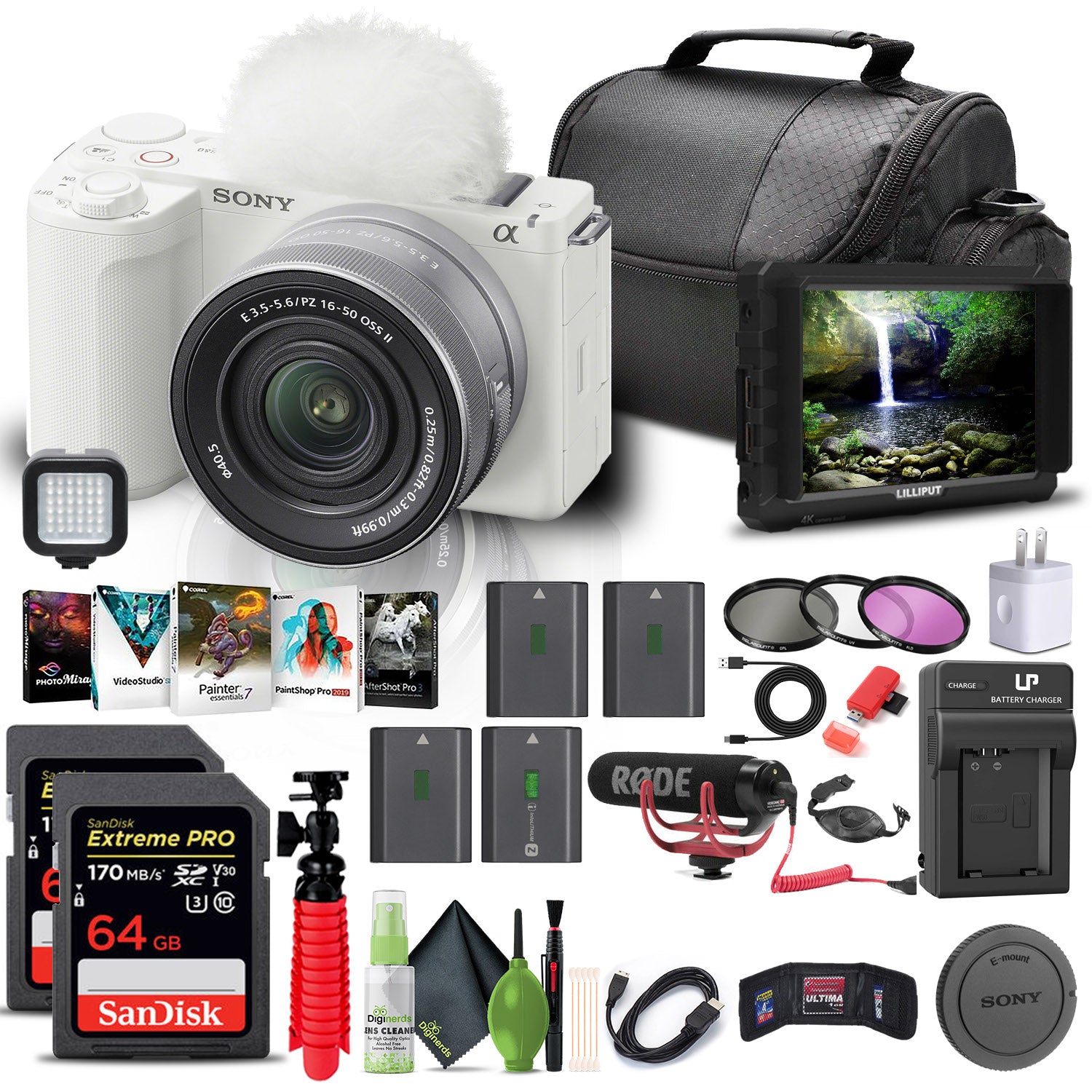 Sony Alpha ZV-E10 II Mirrorless Camera with 16-50mm Lens + 4K Monitor + Pro Mic + More