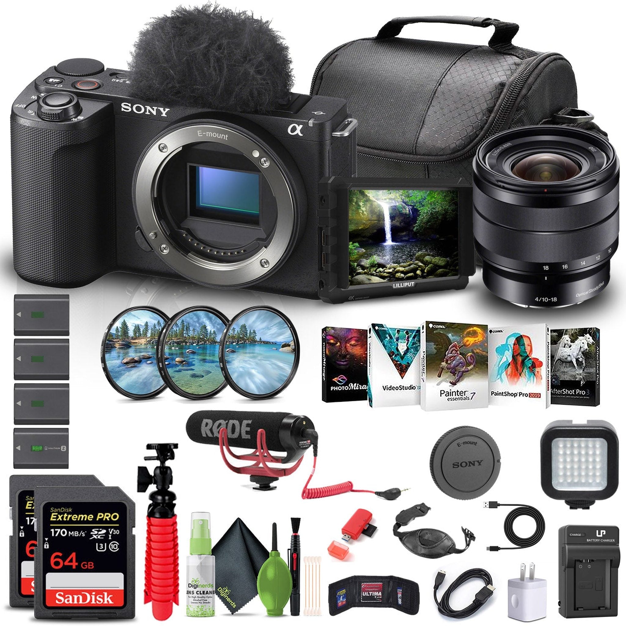 Sony Alpha ZV-E10 II Camera + Sony E 10-18mm Lens + 4K Monitor + Pro Mic + More Sony