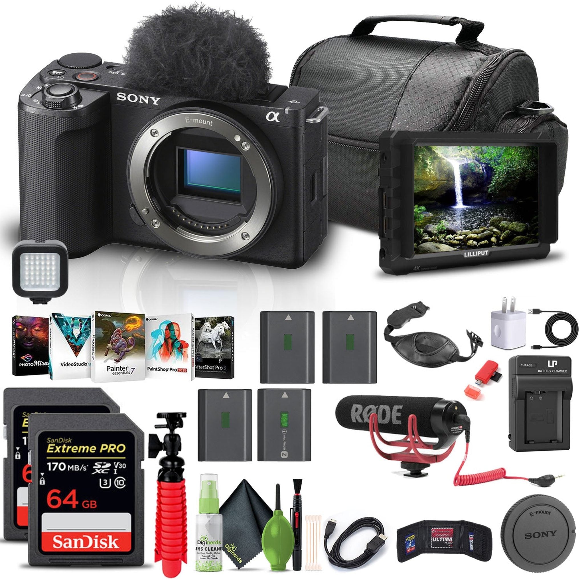 Sony Alpha ZV-E10 II Mirrorless Camera + 4K Monitor + Pro Mic + 2 x 64GB Card + More Sony