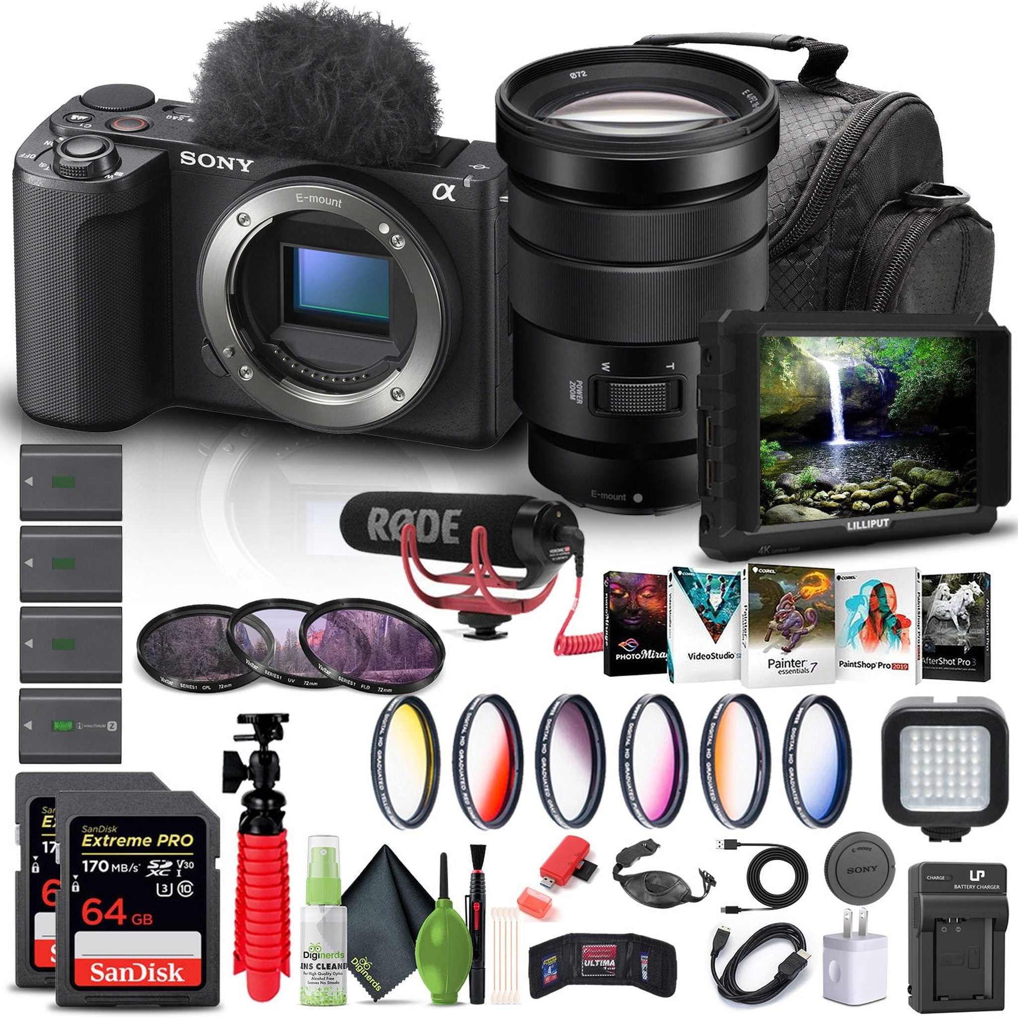 Sony Alpha ZV-E10 II Mirrorless Camera + Sony 18-105mm Lens + 4K Monitor + Pro Mic + More Sony