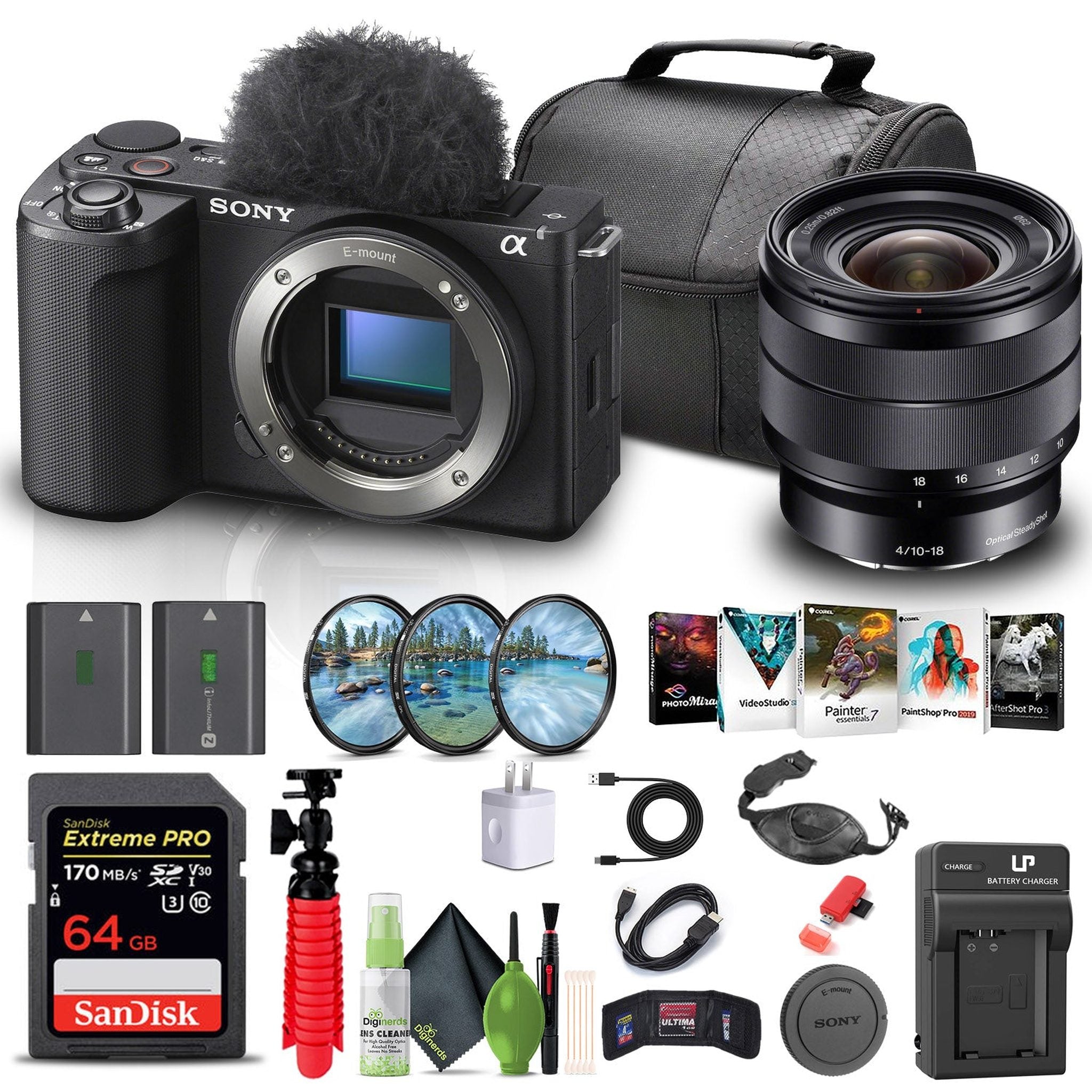 Sony Alpha ZV-E10 II Mirrorless Camera + Sony E 10-18mm Lens + 64GB Memory Card + More Sony