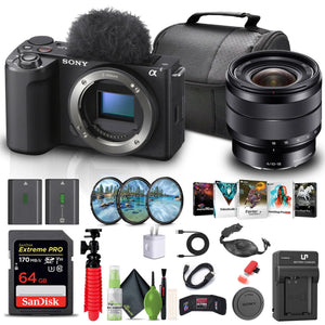 Sony Alpha ZV-E10 II Mirrorless Camera + Sony E 10-18mm Lens + 64GB Memory Card + More Sony