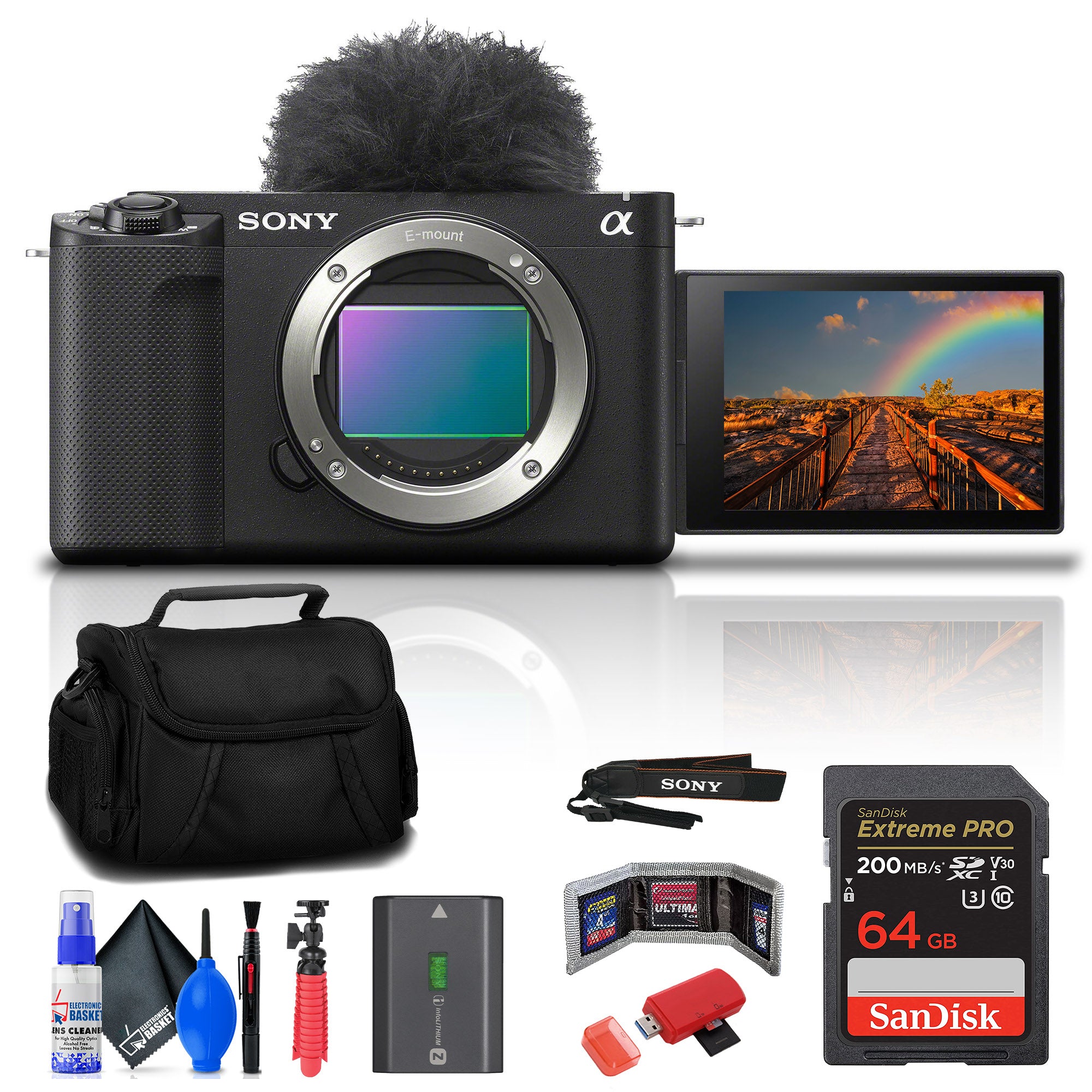 Sony ZV-E1 Mirrorless Camera Black + Case + 64GB Card + Flex Tripod + More