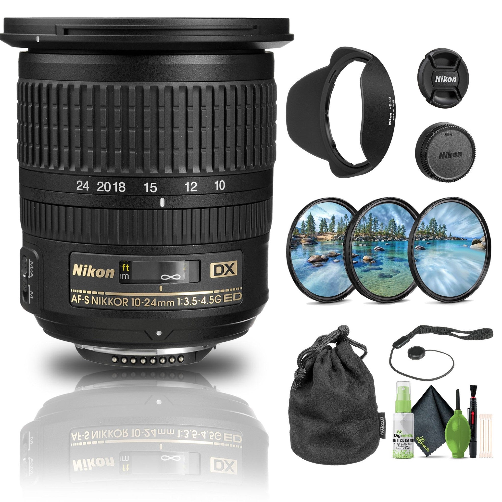 Nikon AF-S DX NIKKOR 10-24mm f/3.5-4.5G ED Lens 2181 + Filter Kit + Cap Keeper - Bundle