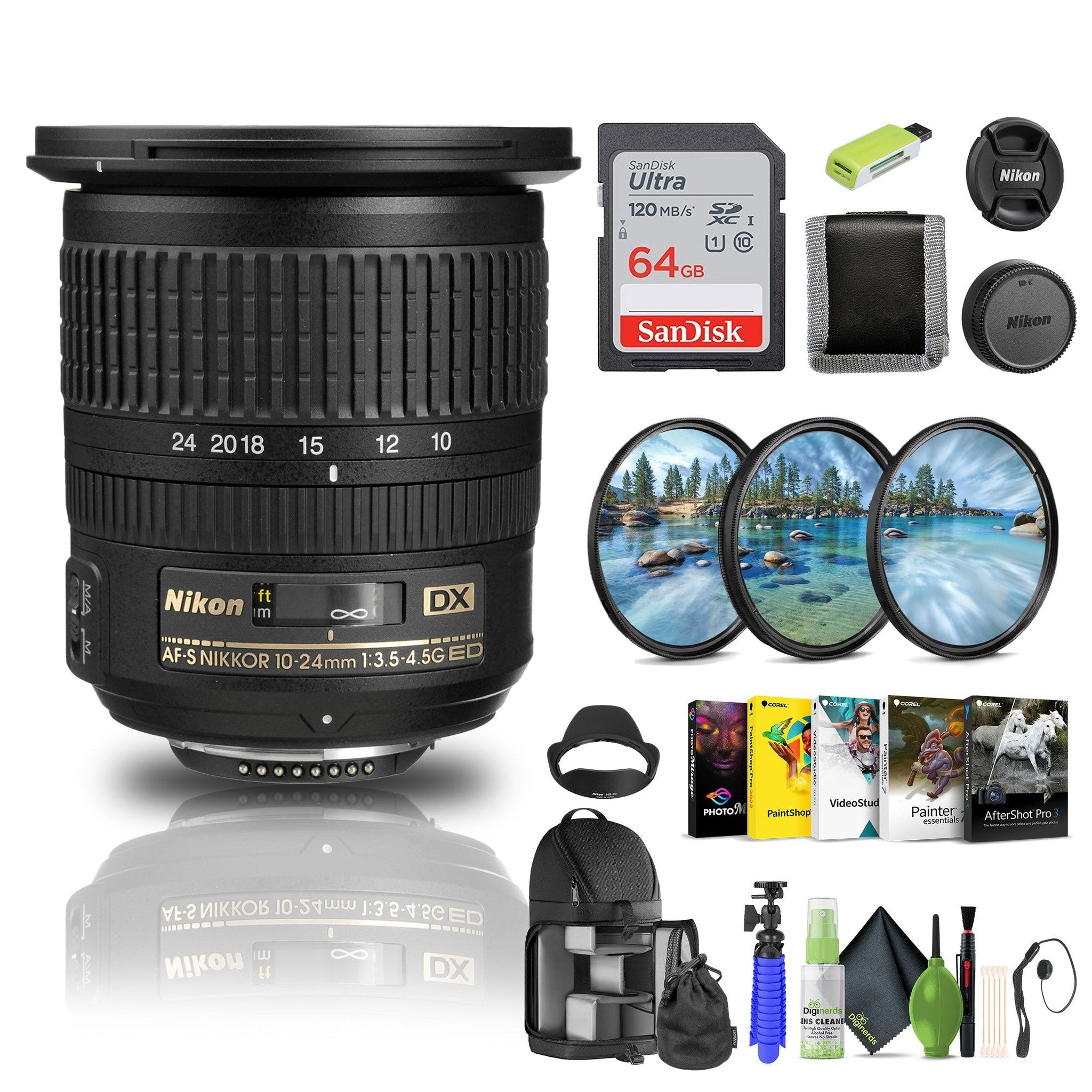 Nikon AF-S DX NIKKOR 10-24mm f/3.5-4.5G ED Lens 2181 + Filter Kit + Cap Keeper - Bundle
