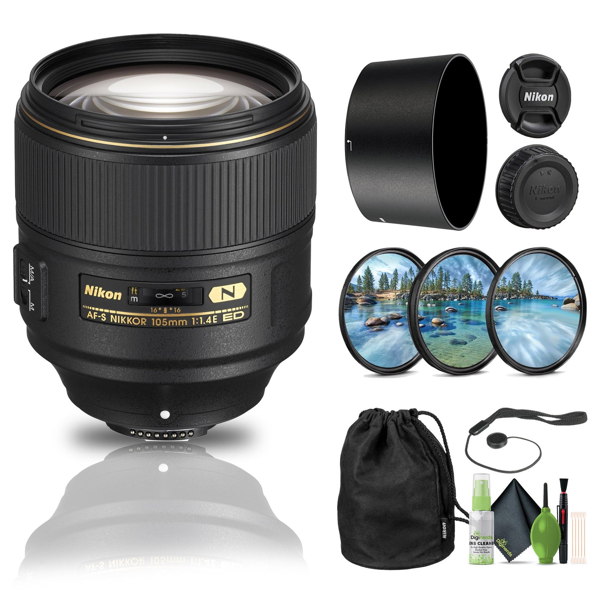 Nikon AF-S NIKKOR 105mm f/1.4E ED Lens 20064 + Filter Kit + Cap Keeper - Bundle Nikon