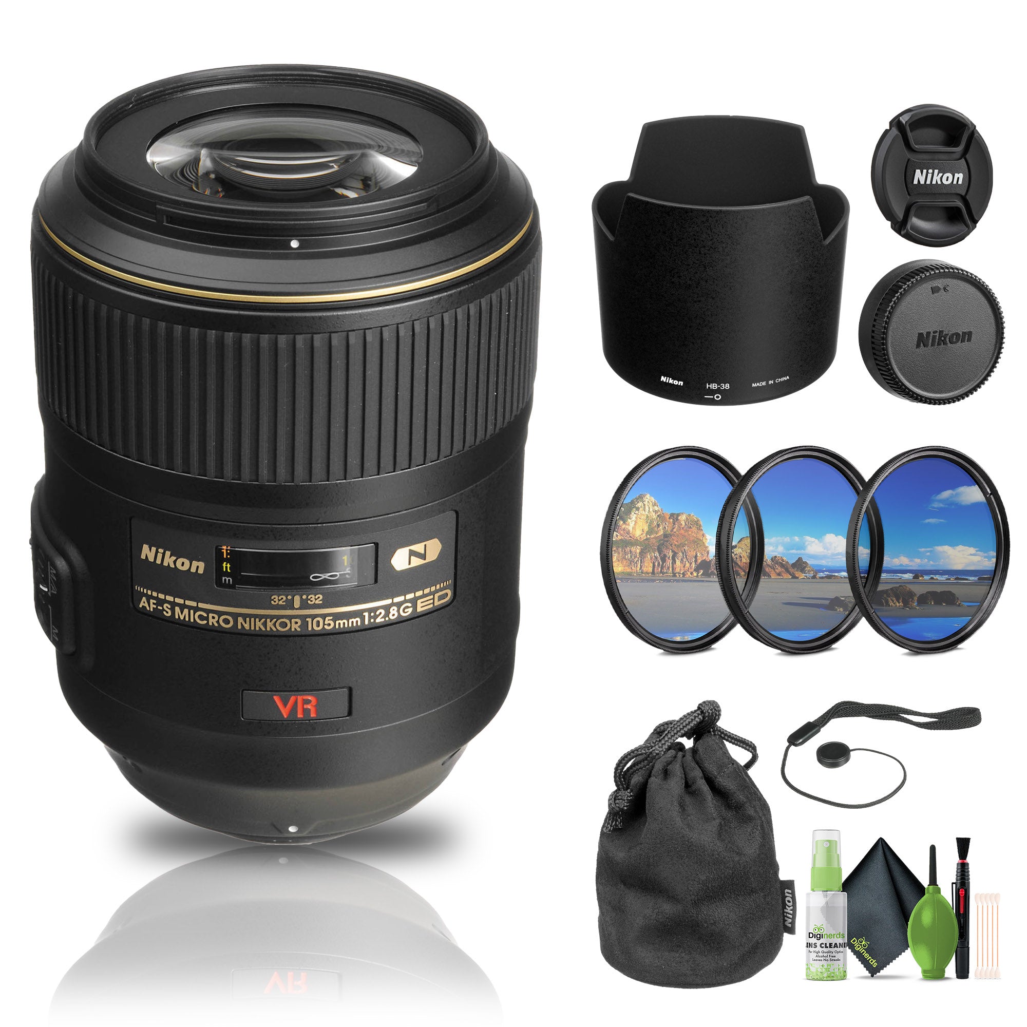 Nikon AF-S VR Micro-NIKKOR 105mm f/2.8G IF-ED Lens (2160) + Filter Kit  - Bundle