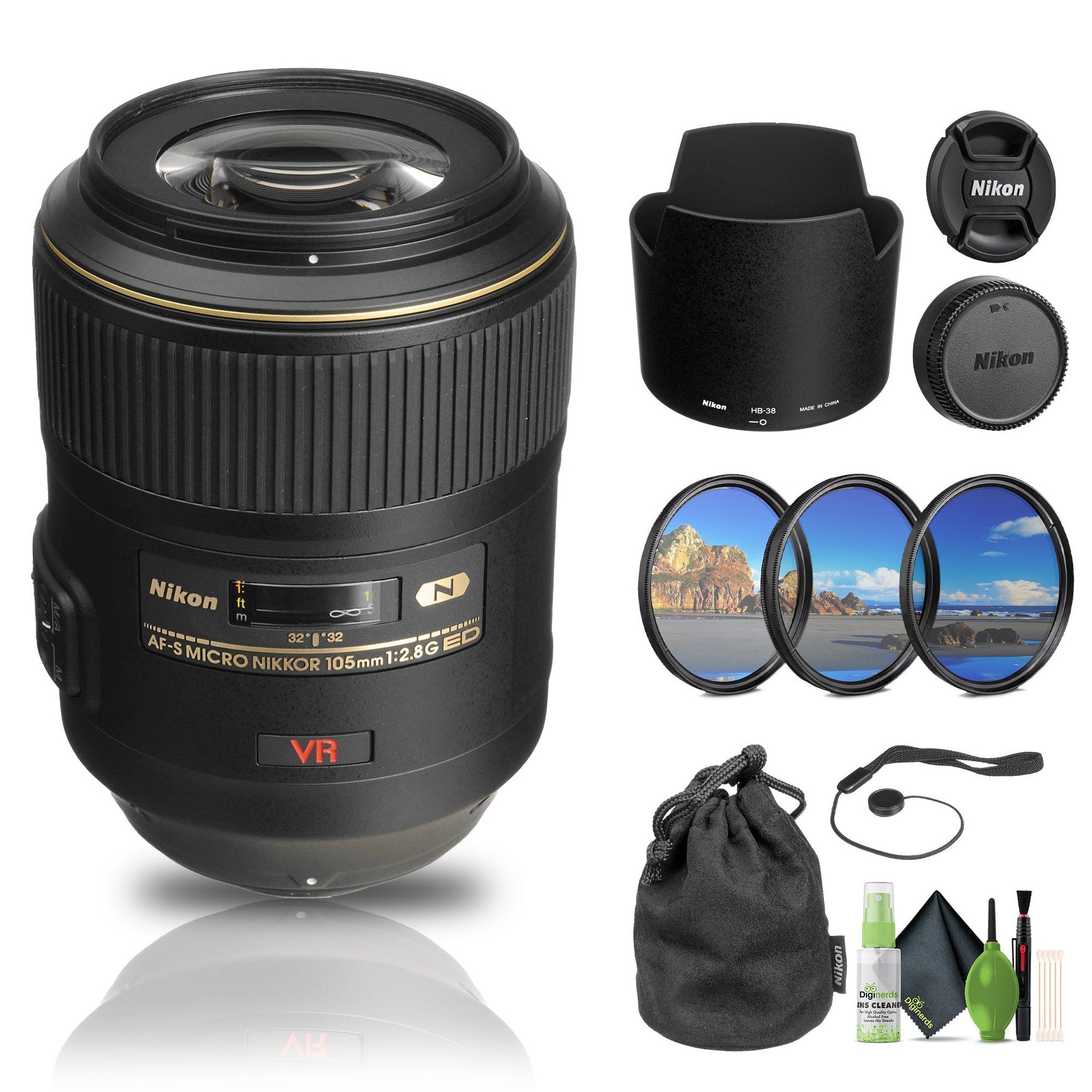 Nikon AF-S VR Micro-NIKKOR 105mm f/2.8G IF-ED Lens 2160 + Filter Kit - Bundle