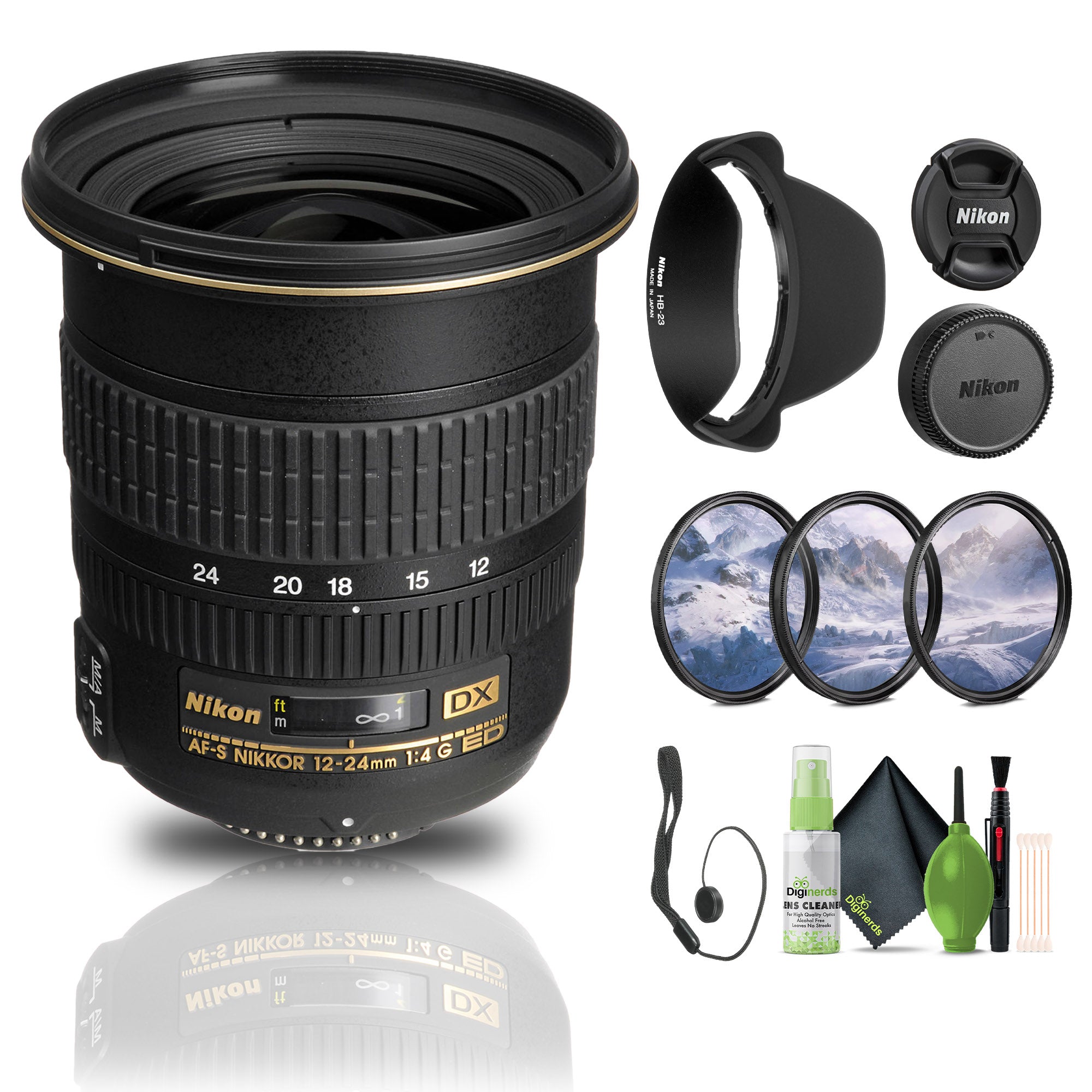 Nikon AF-S DX Zoom-NIKKOR 12-24mm f/4G IF-ED Lens (2144) + Filter Kit + Cap Keeper - Bundle