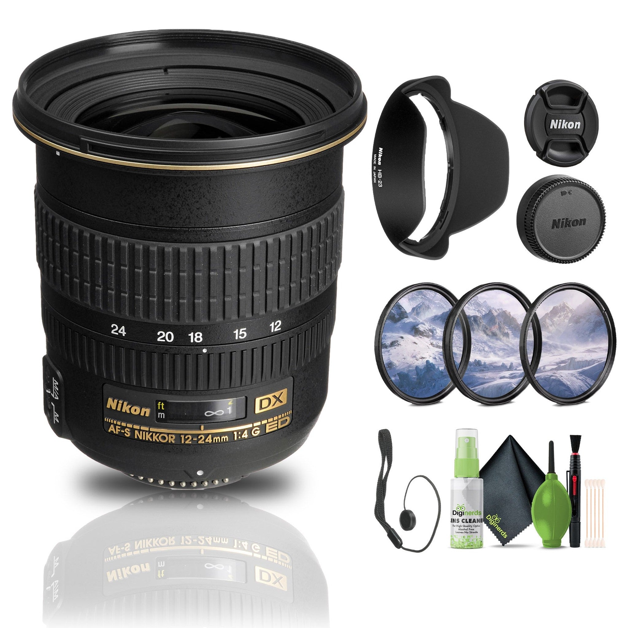 Nikon AF-S DX Zoom-NIKKOR 12-24mm f/4G IF-ED Lens 2144 + Filter Kit + Cap Keeper - Bundle Nikon