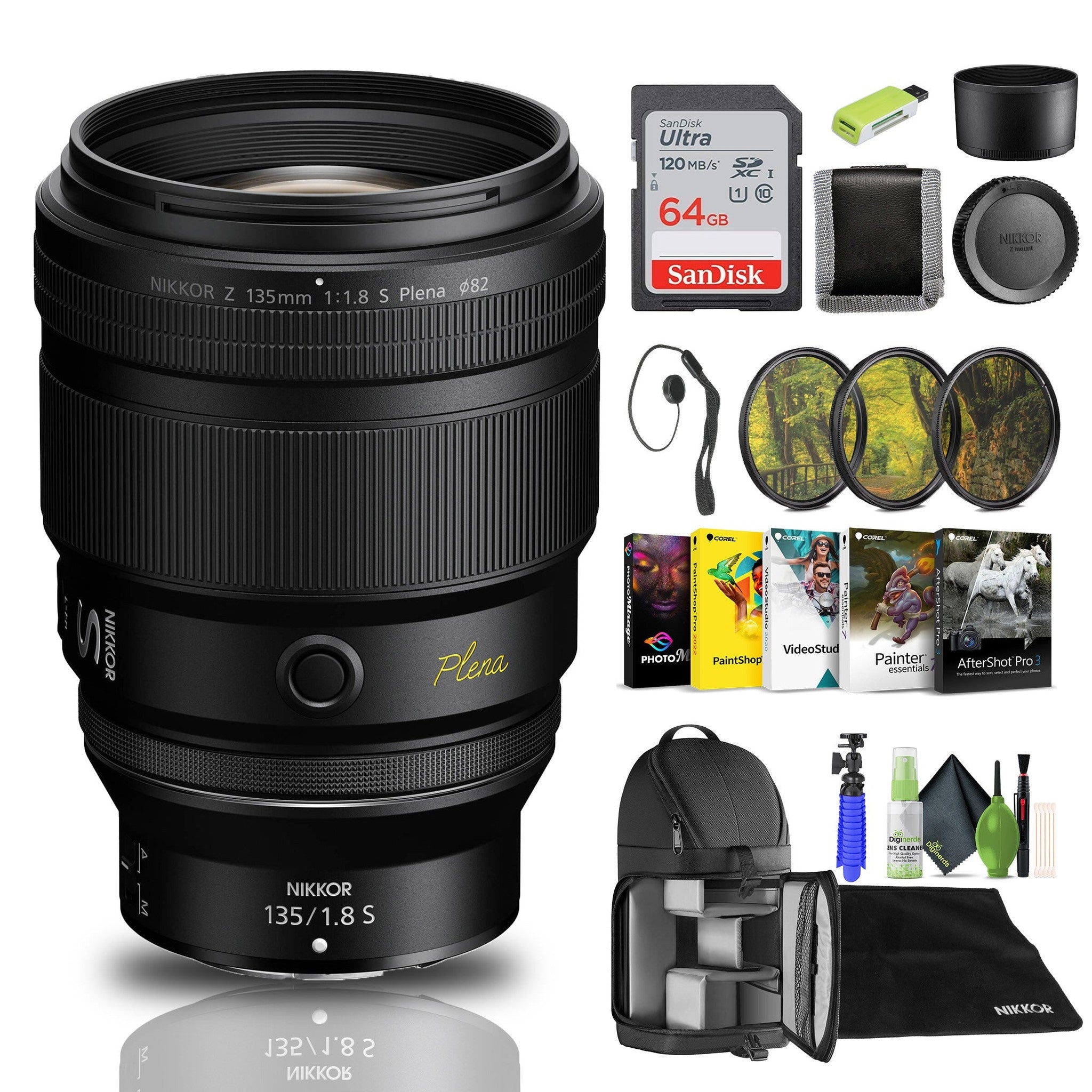 Nikon NIKKOR Z 135mm f/1.8 S Plena Lens 20123 + 64GB Memory Card + Filter Kit - Bundle