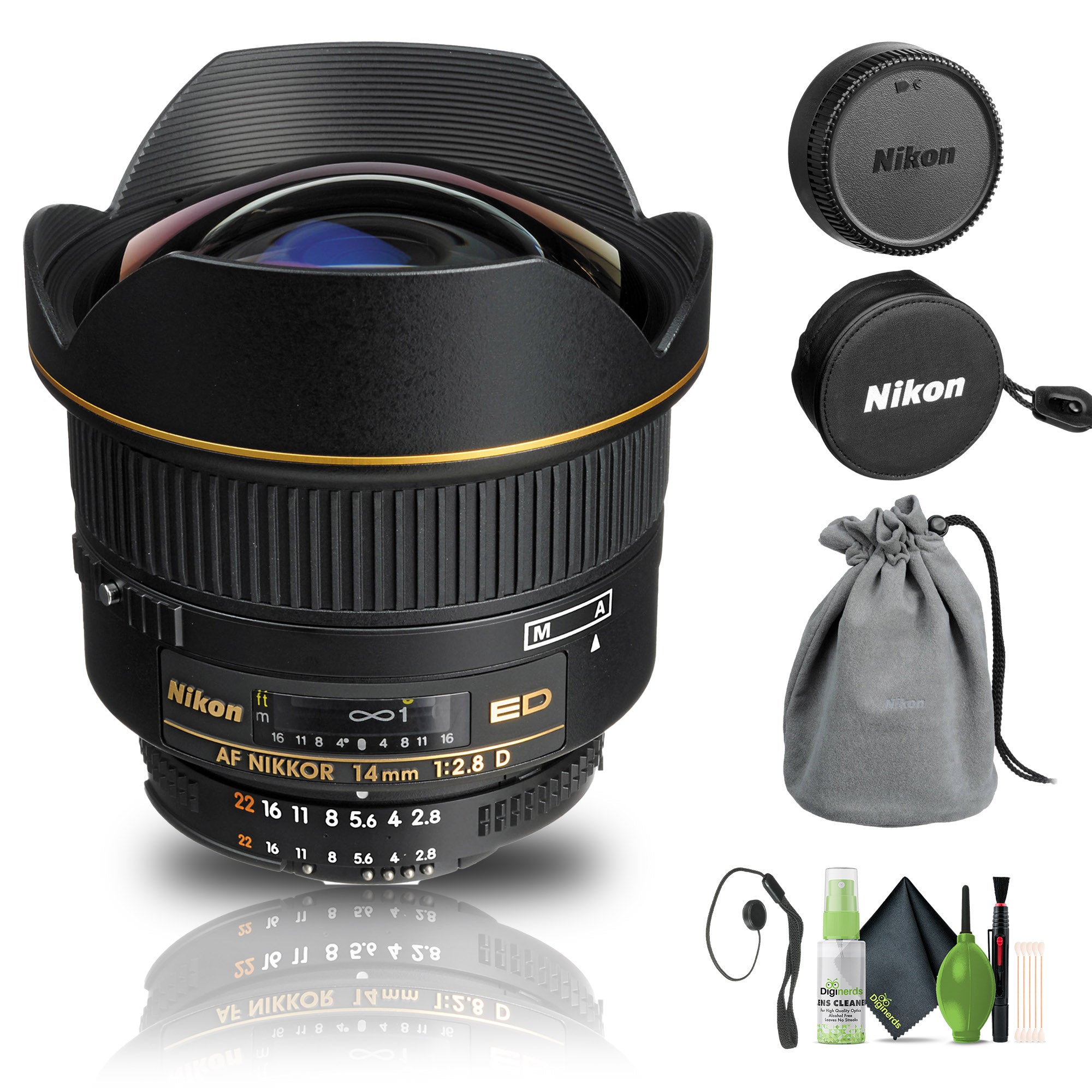 Nikon AF NIKKOR 14mm f/2.8D ED Lens 1925 + Cap Keeper + Cleaning Kit - Bundle