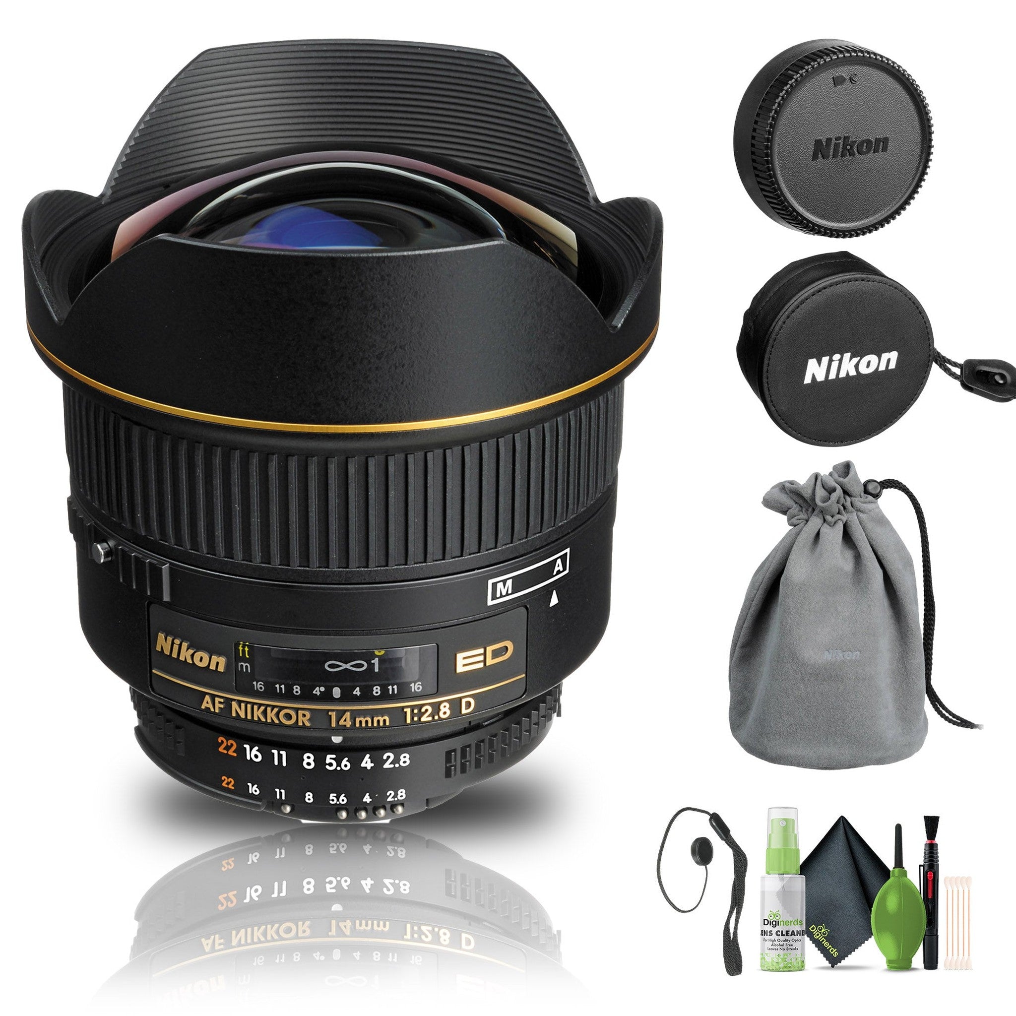 Nikon AF NIKKOR 14mm f/2.8D ED Lens 1925 + Cap Keeper + Cleaning Kit - Bundle
