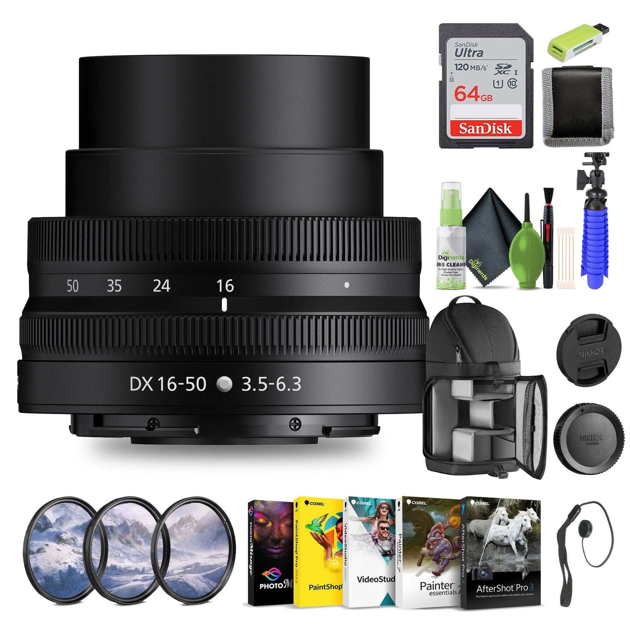 Nikon NIKKOR Z DX 16-50mm f/3.5-6.3 VR Lens 20084 + 64GB Memory Card + Filter - Bundle Nikon