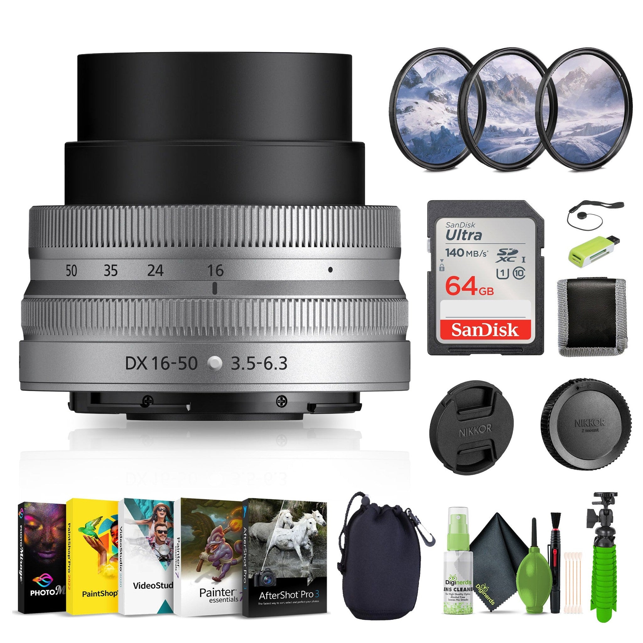Nikon NIKKOR Z DX 16-50mm f/3.5-6.3 VR Lens Silver 20109 Bundle - Reconditioned Nikon