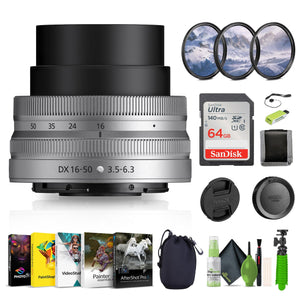 Nikon NIKKOR Z DX 16-50mm f/3.5-6.3 VR Lens Silver 20109 Bundle - Reconditioned Nikon