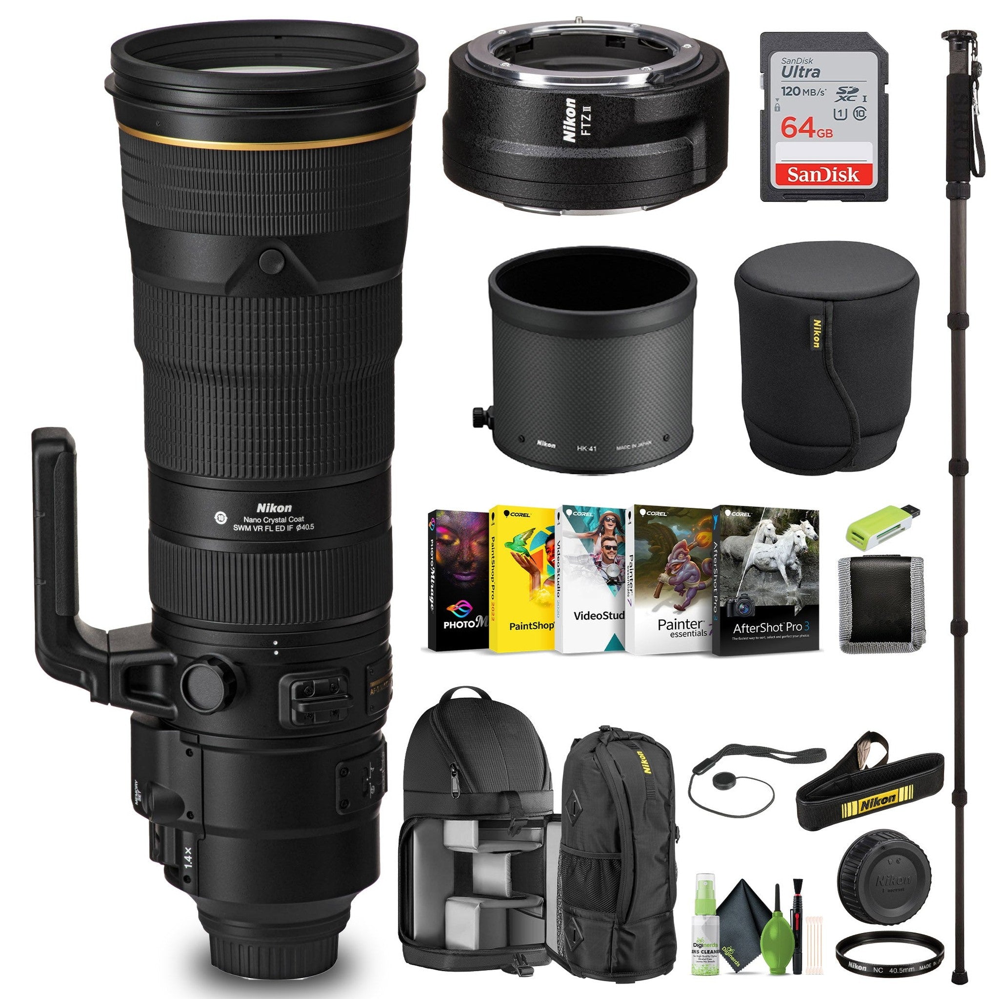 Nikon AF-S NIKKOR 180-400mm f/4E TC1.4 FL ED VR Lens 20071 + FTZ II Adapter - Bundle