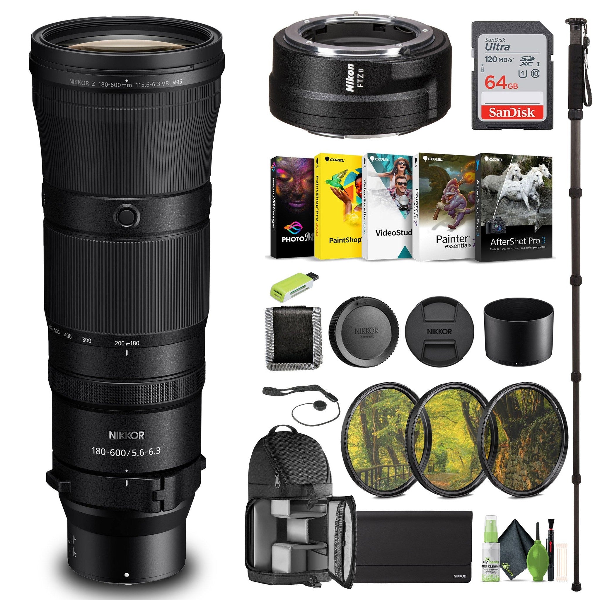 Nikon NIKKOR Z 180-600mm f/5.6-6.3 VR Lens Nikon Z 20117 + FTZ II Adapter - Bundle