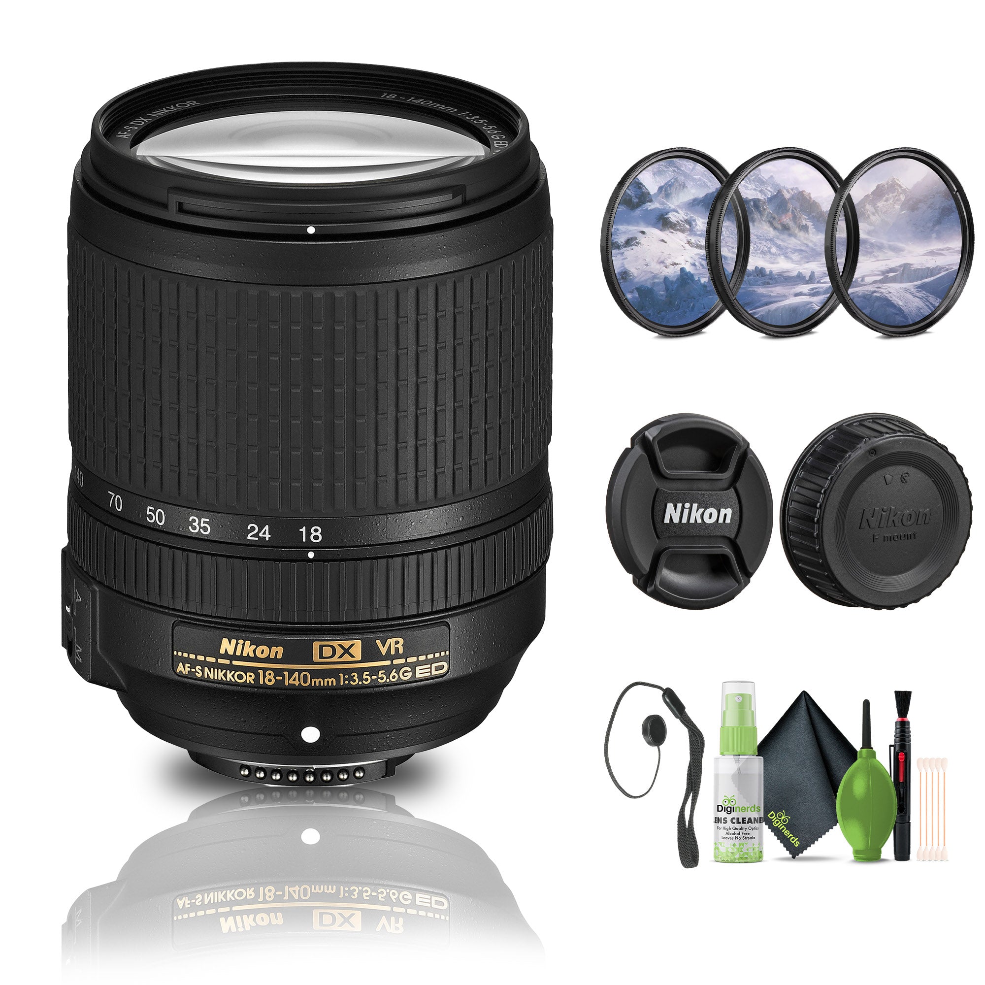 Nikon - AF-S DX NIKKOR 18-140mm f/3.5-5.6G ED VR Zoom Lens 2213 + Filter Kit - Bundle