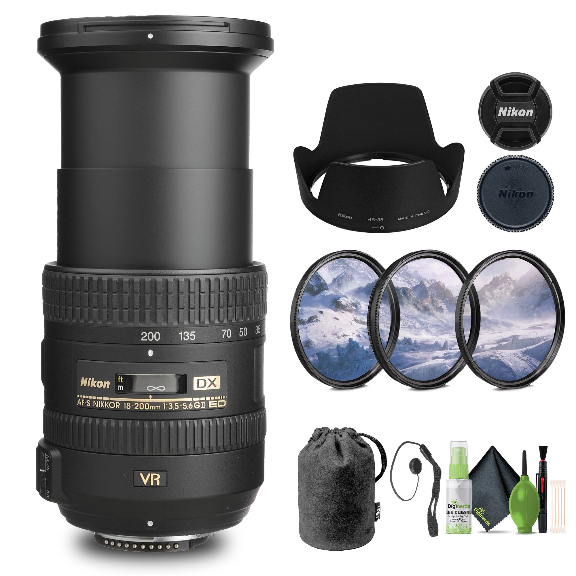 Nikon AF-S DX NIKKOR 18-200mm f/3.5-5.6G ED VR II Lens 2192 + Filter Kit - Bundle