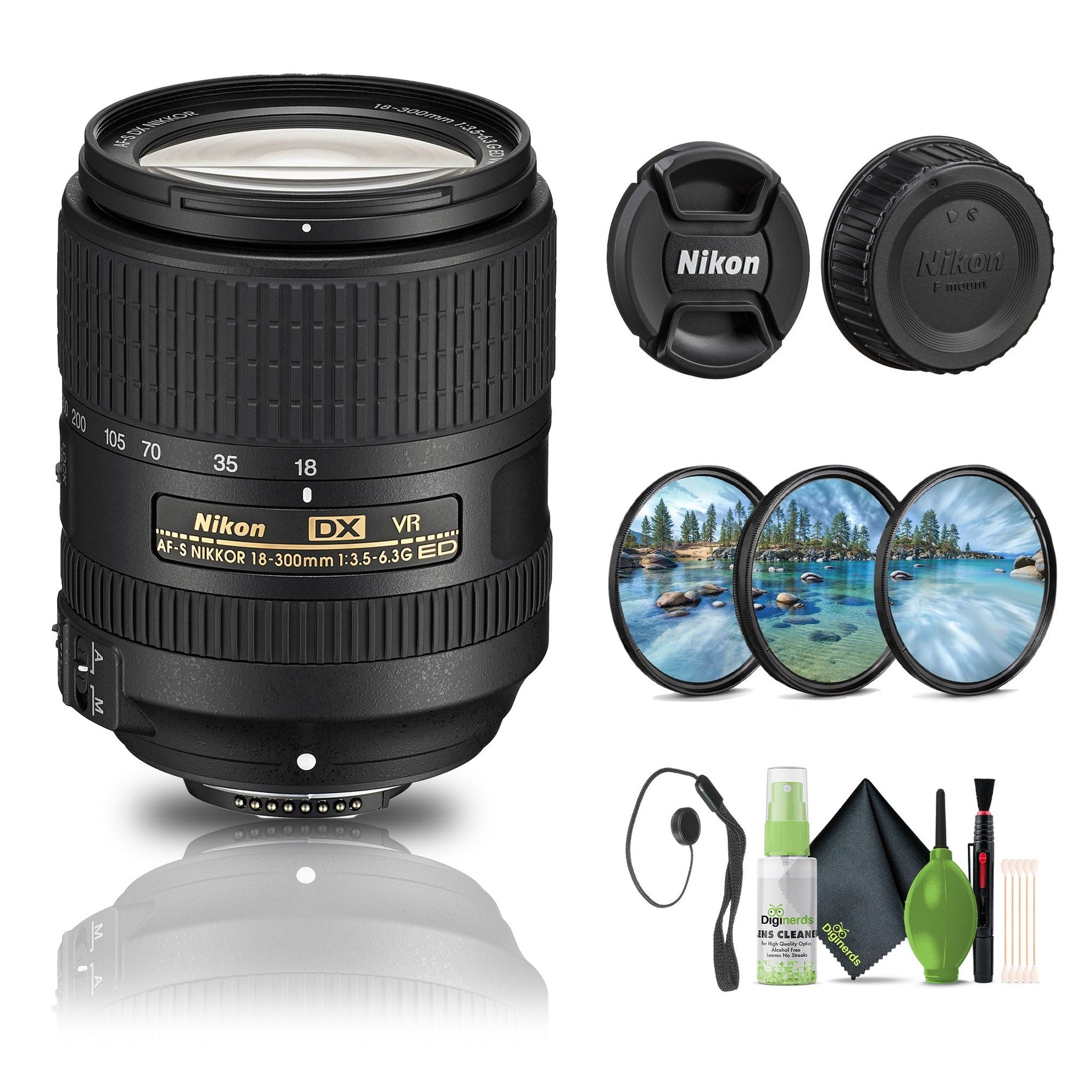 Nikon AF-S DX NIKKOR 18-300mm f/3.5-6.3G ED VR Lens 2216 + Filter Kit + Cap Keeper - Bundle