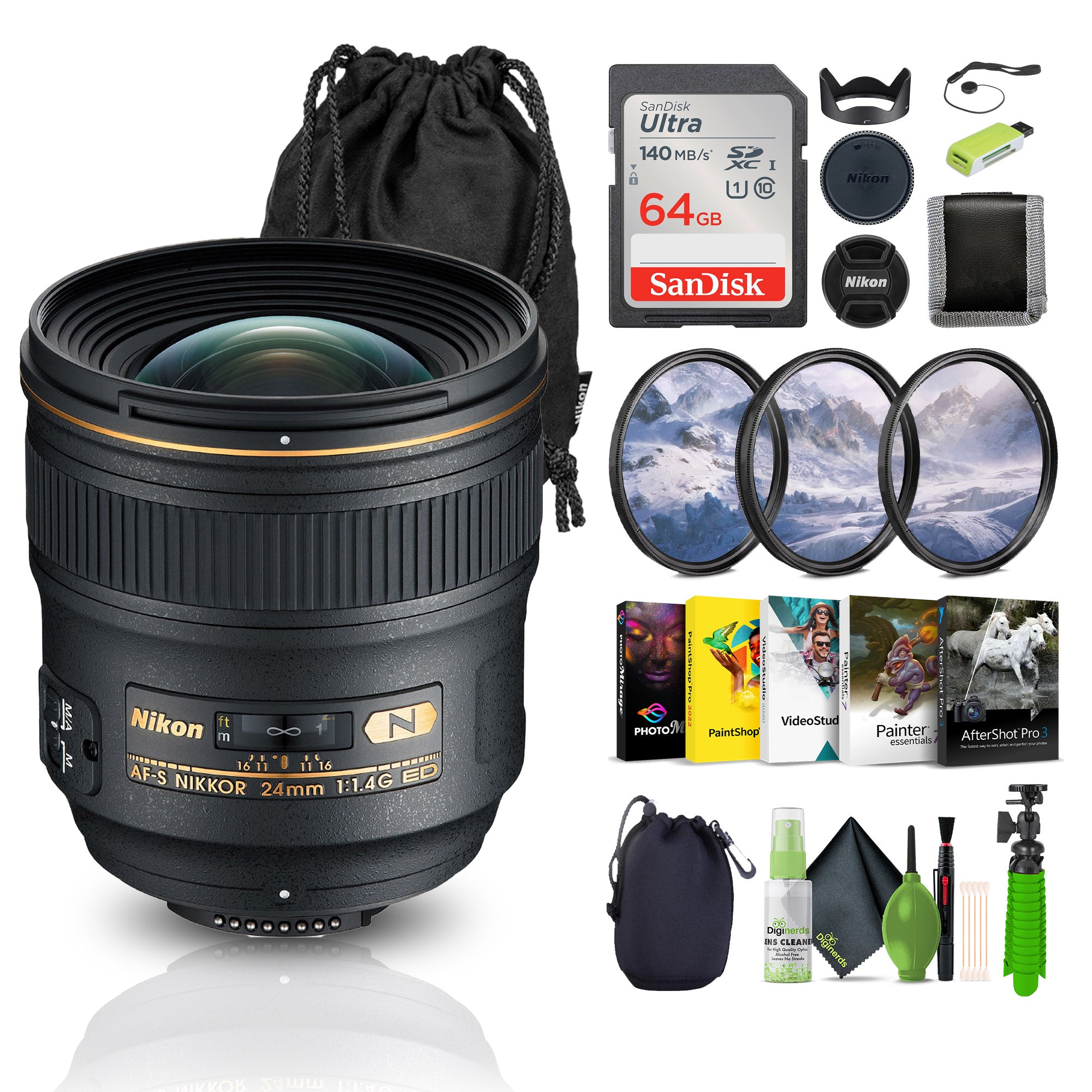 Nikon AF-S NIKKOR 24mm f/1.4G ED Auto Focus Zoom Lens 2184 Bundle