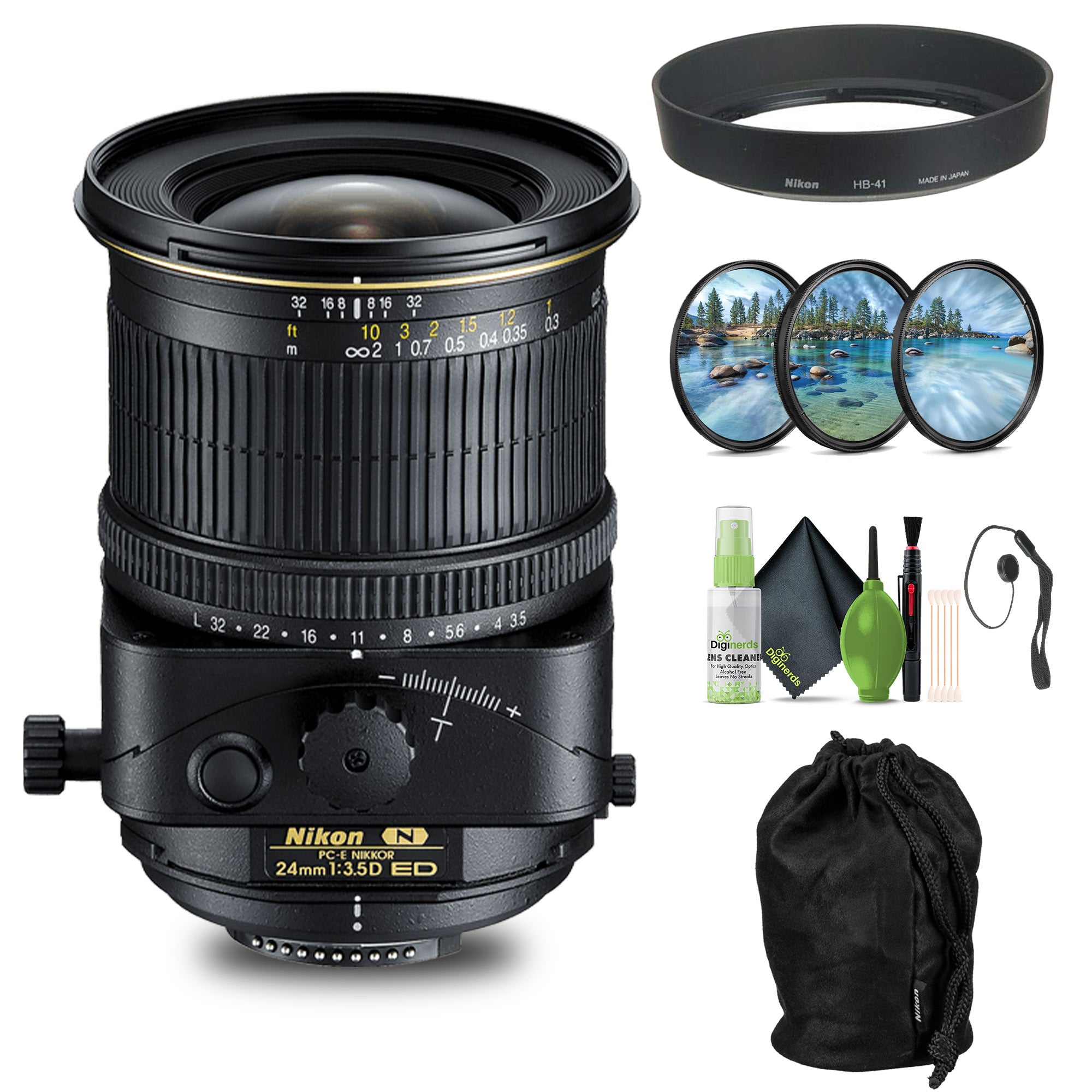 Nikon PC-E NIKKOR 24mm f/3.5D ED Tilt-Shift Lens 2168 + Filter Kit + Cap Keeper - Bundle