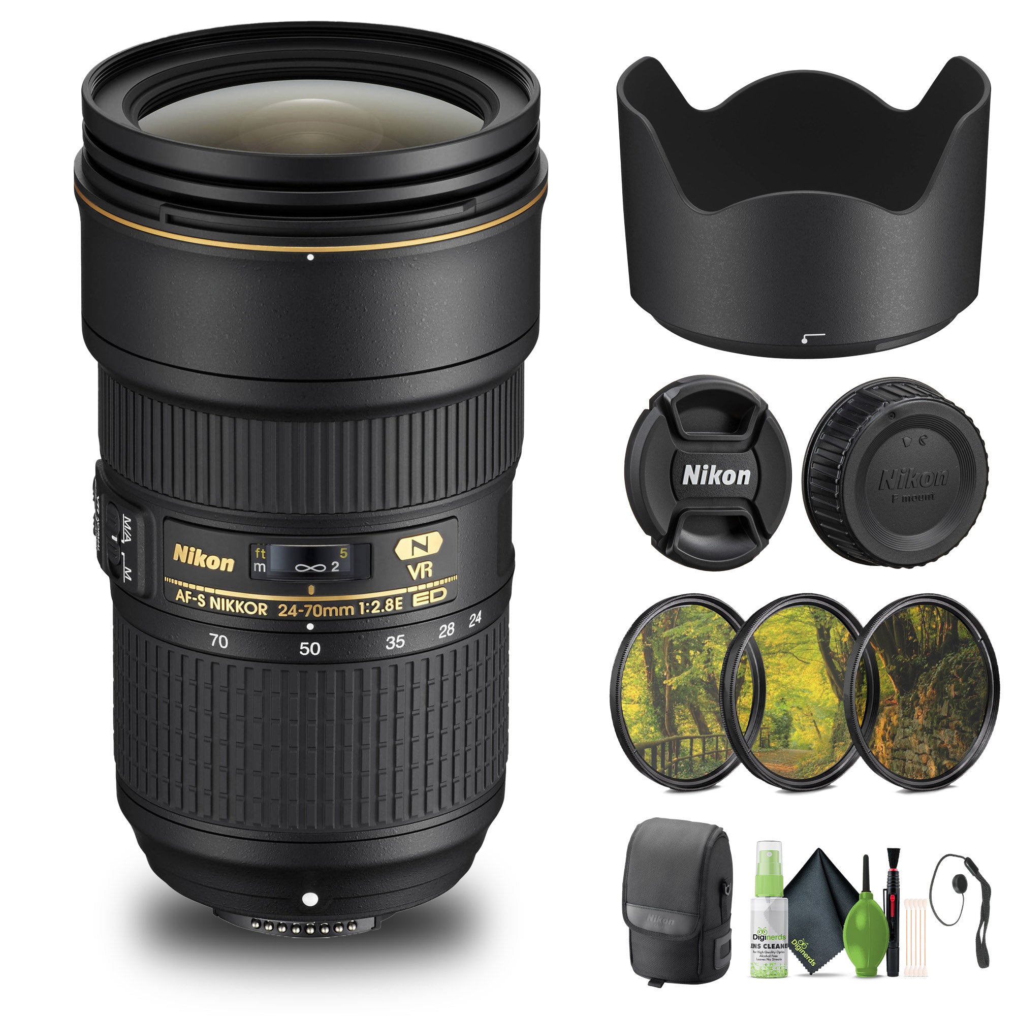Nikon AF-S NIKKOR 24-70mm f/2.8G ED Lens (2164) + Filter Kit + Cap Keeper - Bundle