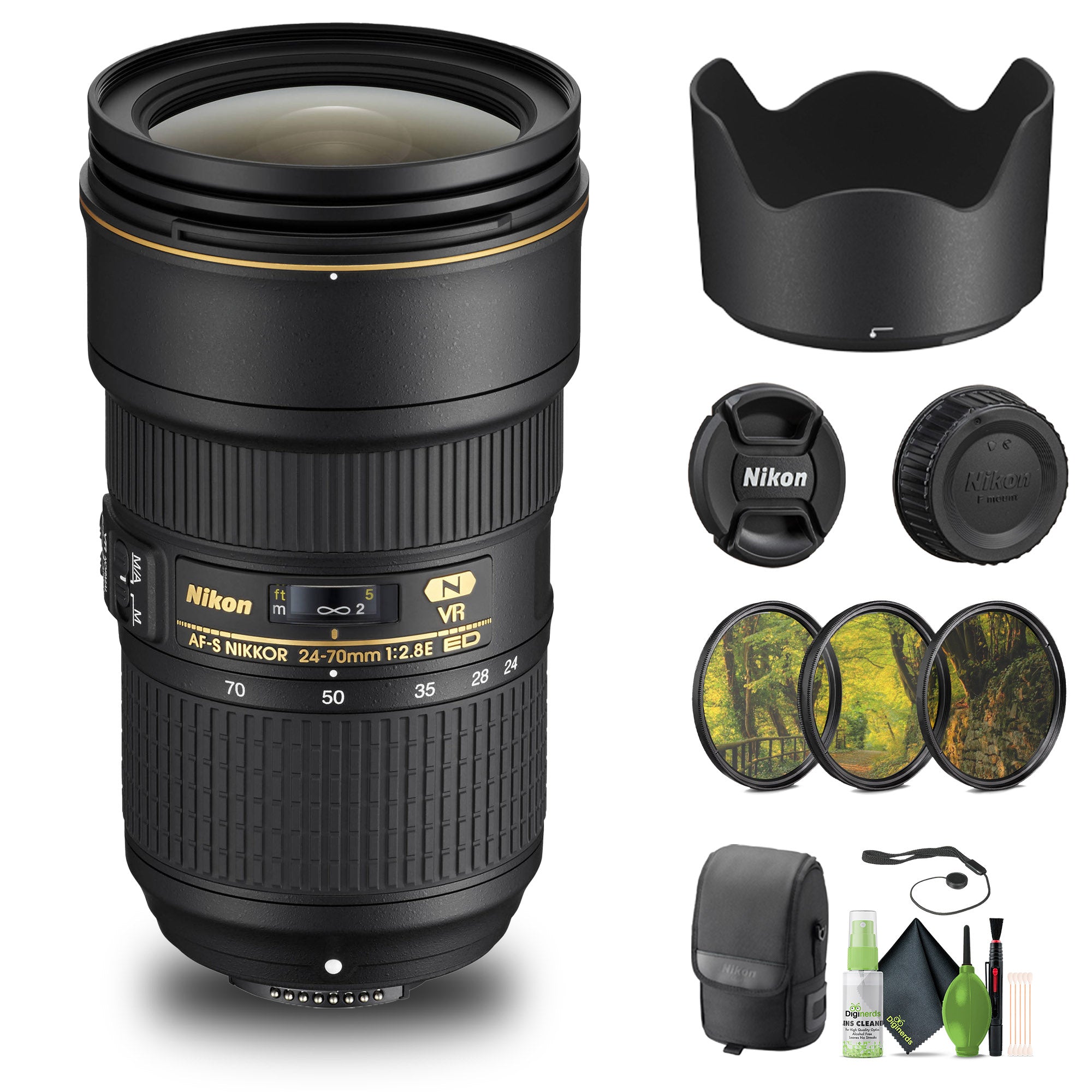 Nikon - AF-S NIKKOR 24-70mm f/2.8E ED VR Wide-Angle Zoom Lens 20052 + Filter Kit - Bundle