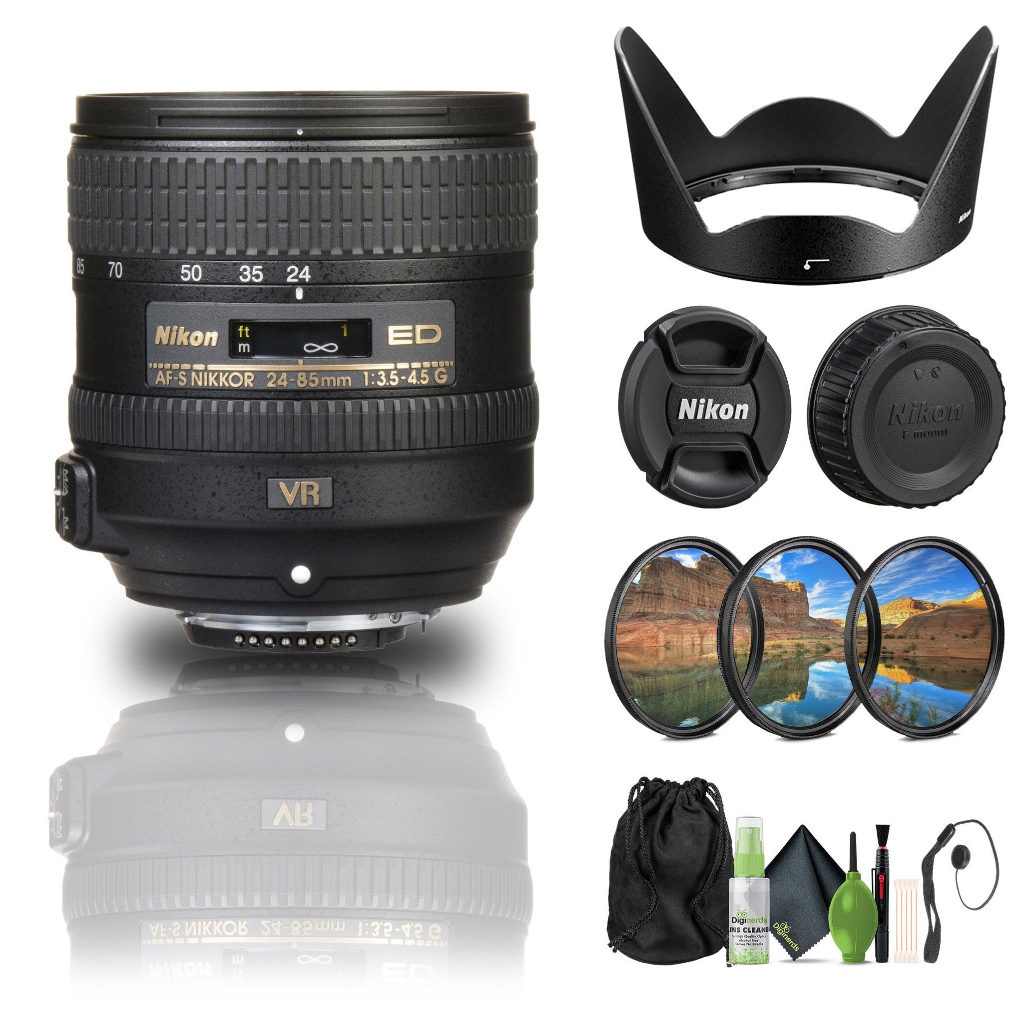 Nikon AF-S NIKKOR 24-85mm f/3.5-4.5G ED VR Lens 2204 + Filter Kit + Cap Keeper - Bundle - Reconditioned Nikon