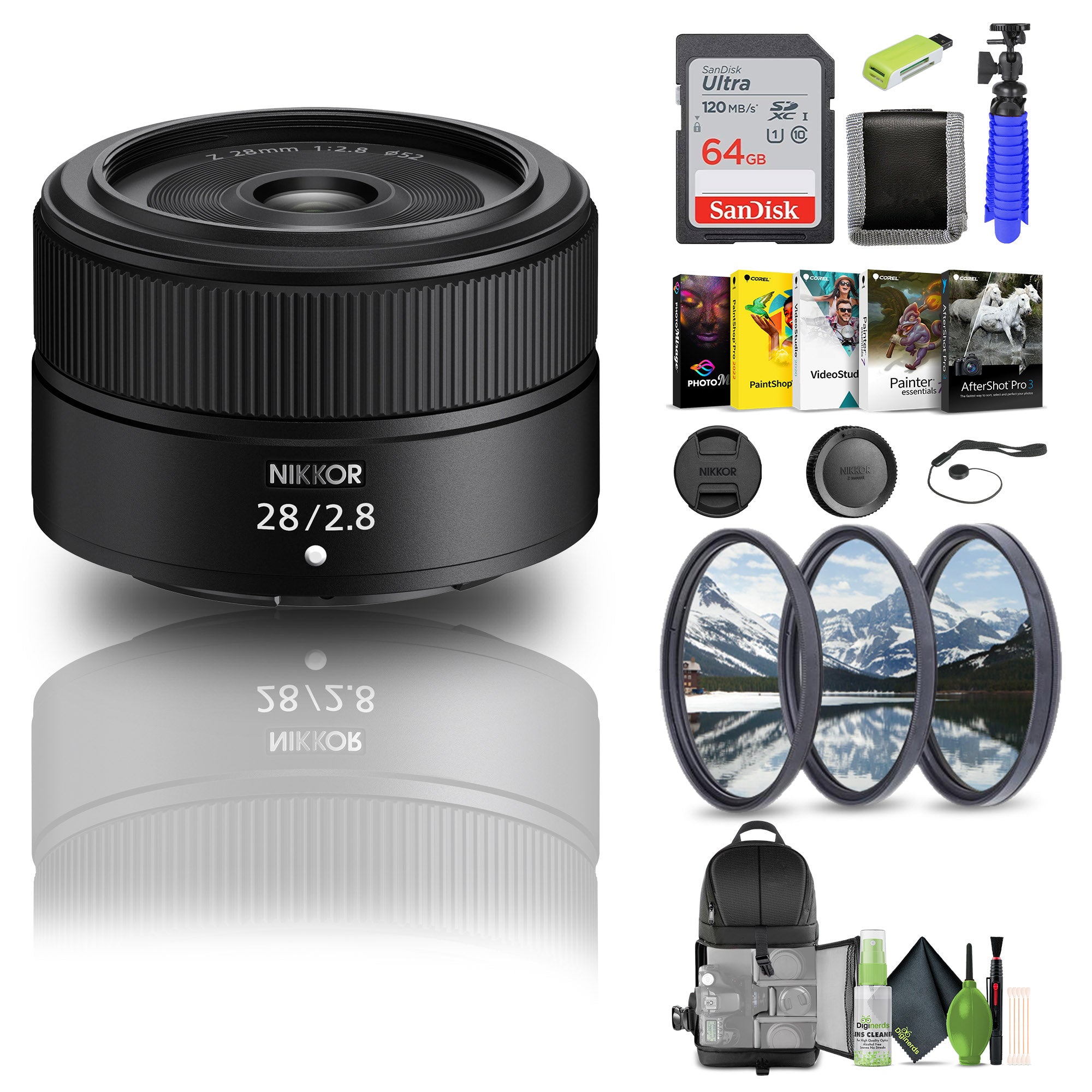 NIKKOR Z 28mm f/2.8 Lens for Nikon Z Cameras (20101) + 64GB Memory Card + Filters - Bundle