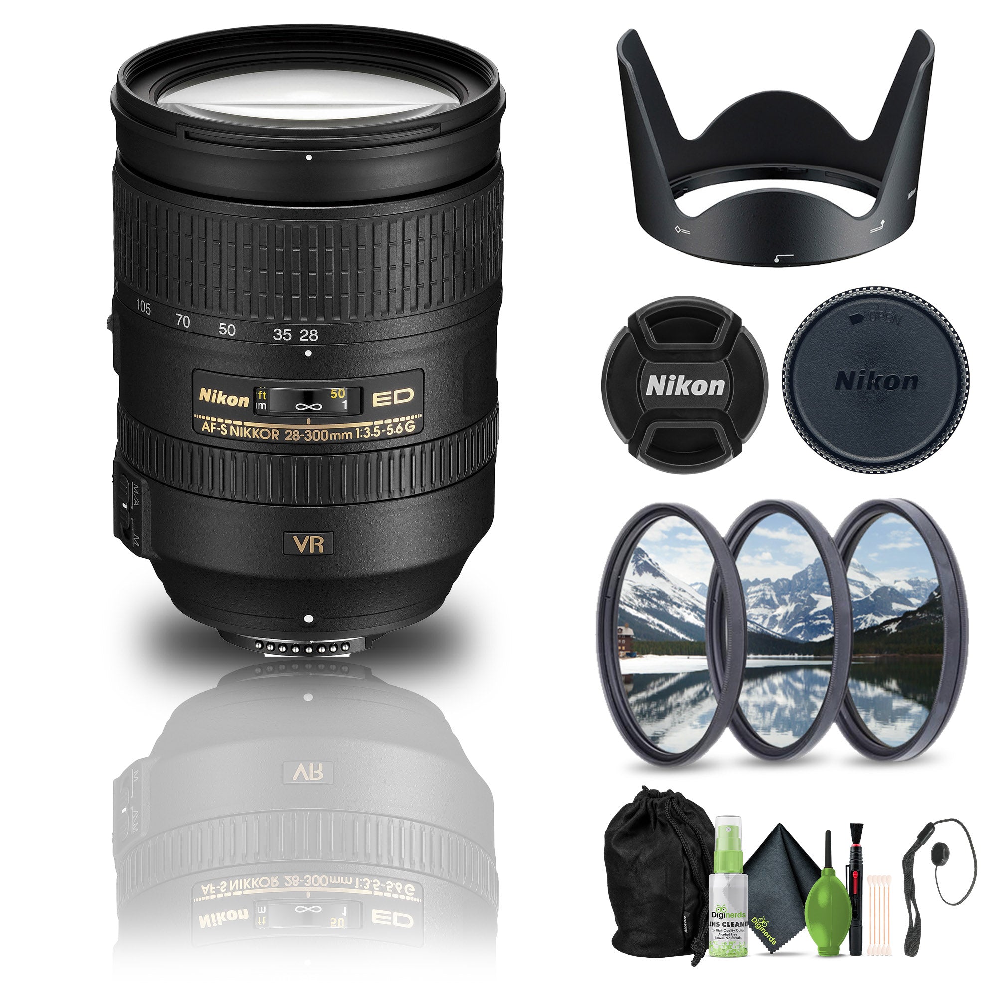 Nikon AF-S NIKKOR 28-300mm f/3.5-5.6G ED VR Lens (2191) + Filter Kit + Cap Keeper - Bundle
