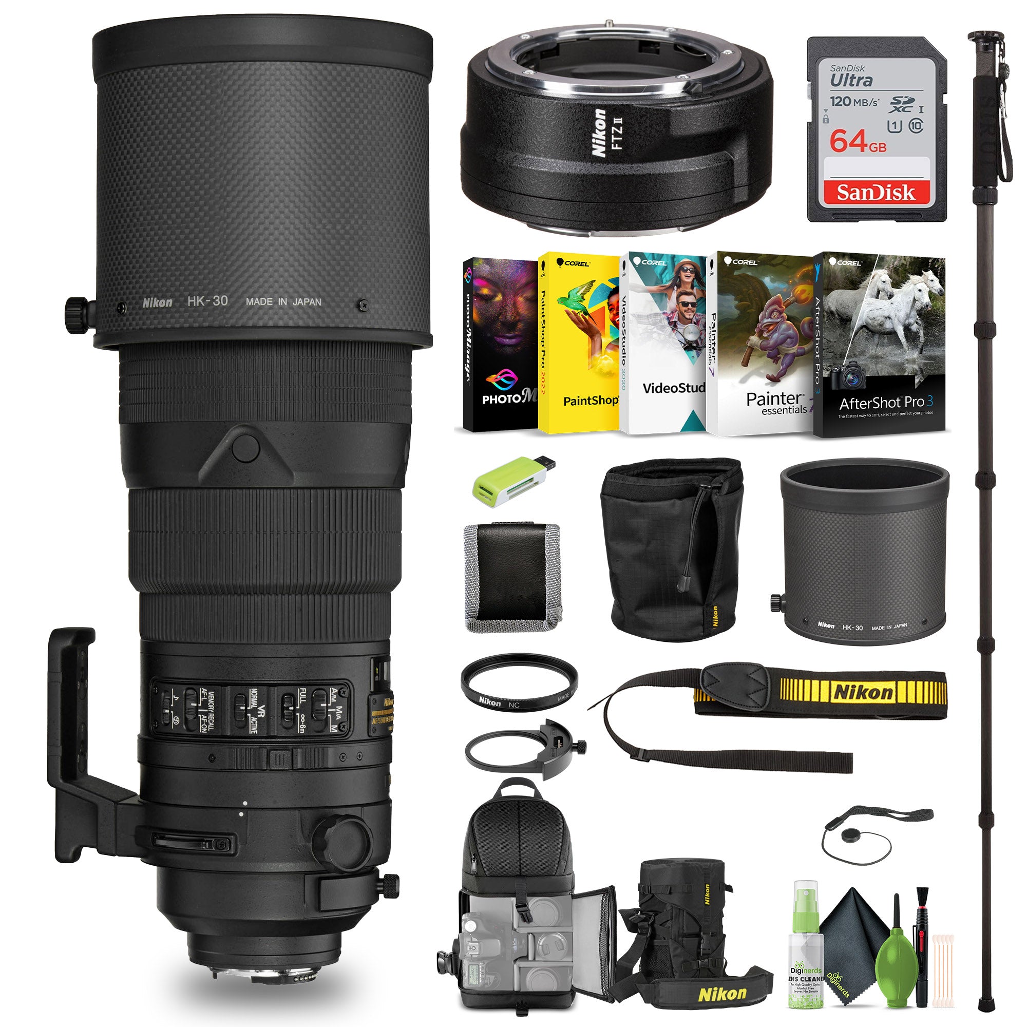 Nikon AF-S NIKKOR 300mm f/2.8G ED VR II Lens 2186 + FTZ II Adapter + 64GB Card - Bundle