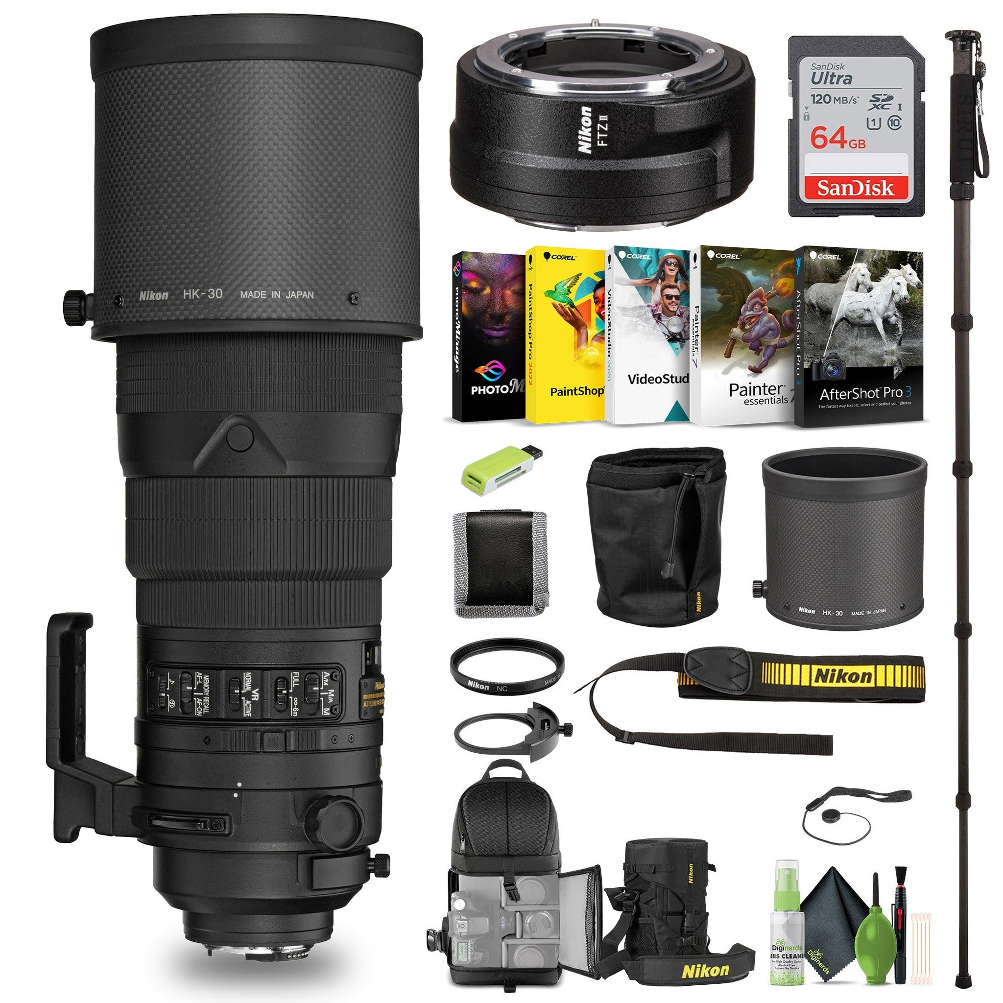 Nikon AF-S NIKKOR 300mm f/2.8G ED VR II Lens 2186 + FTZ II Adapter + 64GB Card - Bundle