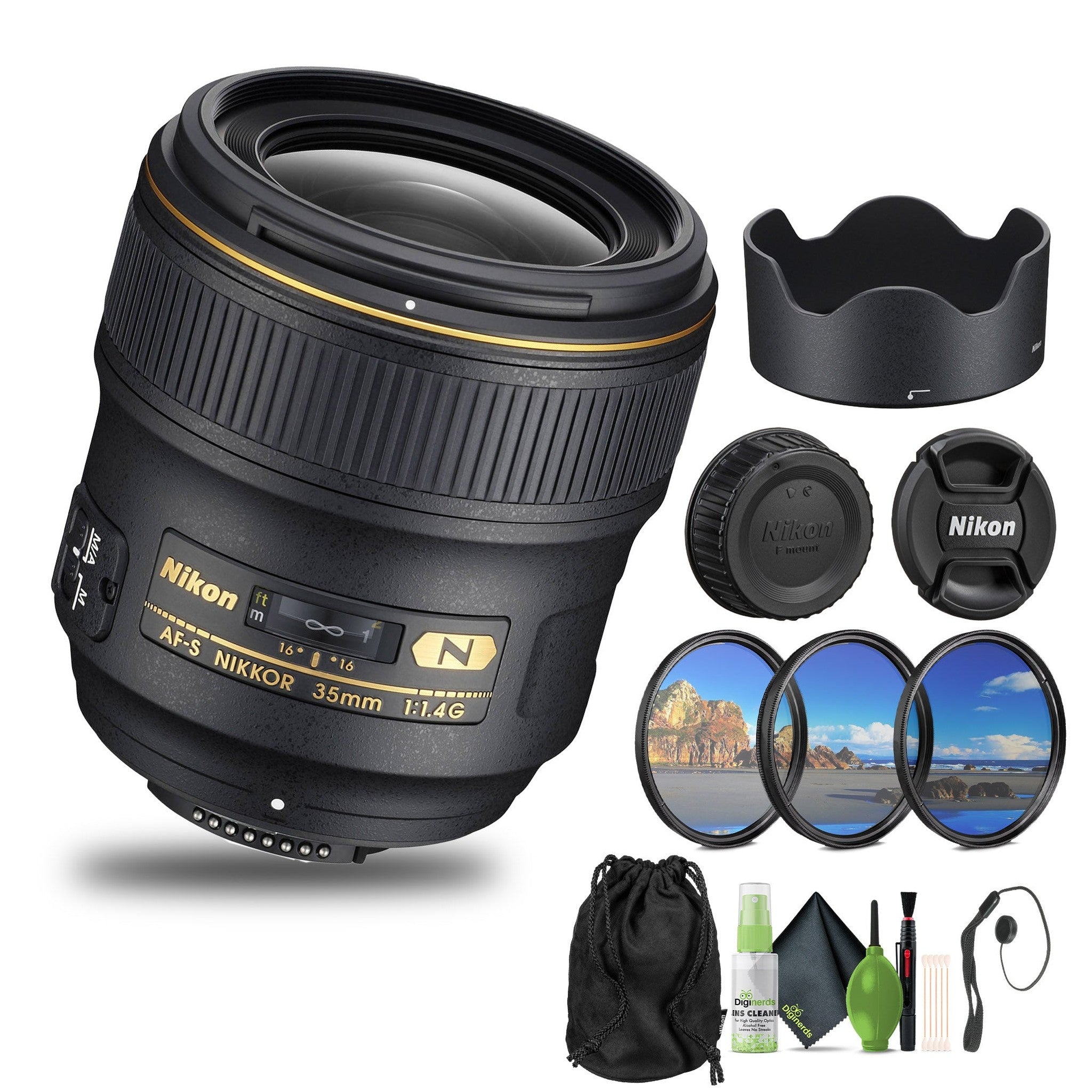 Nikon - AF-S NIKKOR 35mm f/1.4G Wide-Angle Lens 2198 + Filter Kit + Cap Keeper - Bundle - Reconditioned Nikon