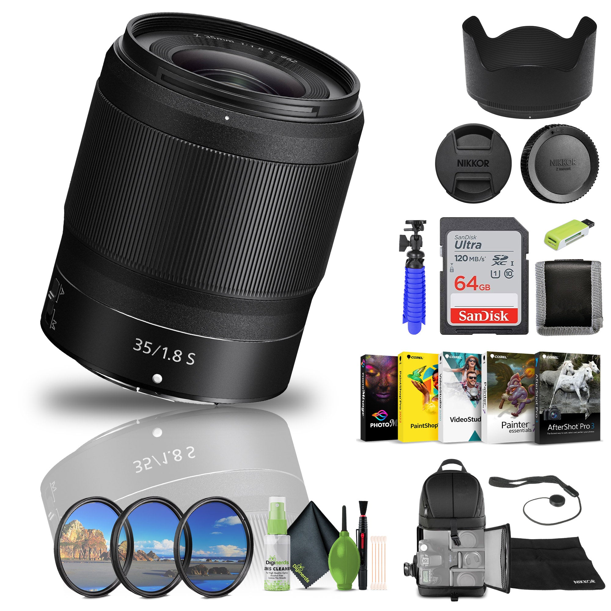 NIKKOR Z 35mm f/1.8 S Lens for Nikon Z Cameras (20081) + 64GB Memory Card + Filters - Bundle